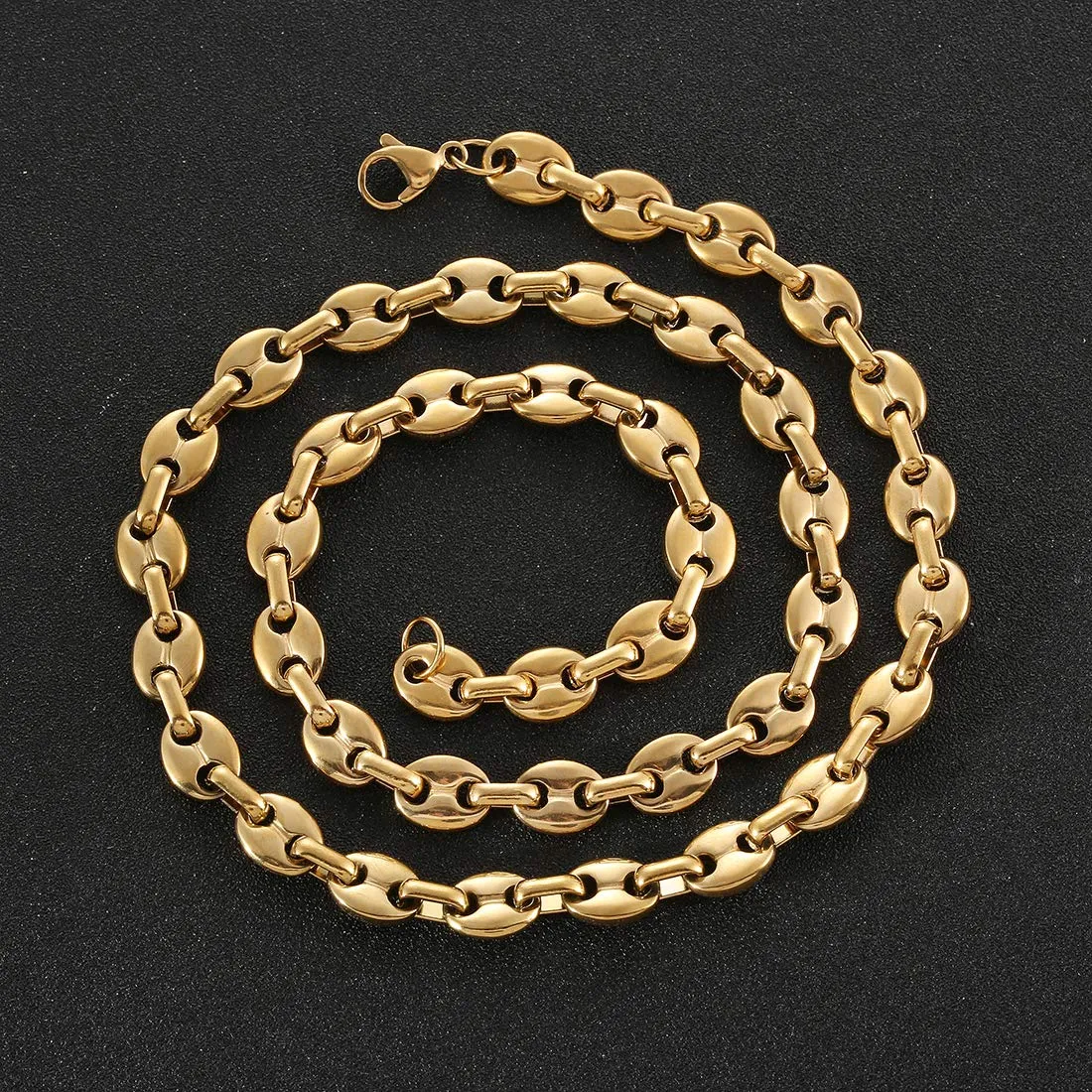 AFSTALR Set Collana e Bracciale Chicco di Caffè in Acciaio Inossidabile Oro, 11mm, 56cm - immagine 4
