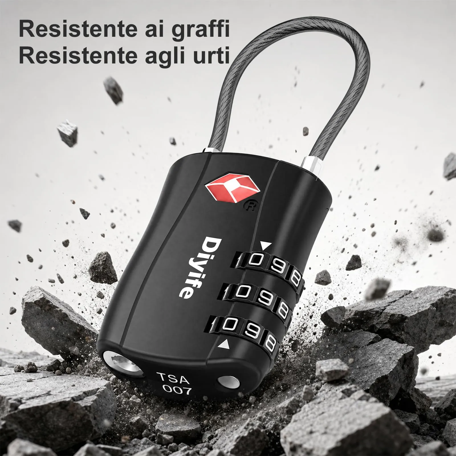 Diyife Lucchetto Valigia TSA a 3 Cifre, 2 Pezzi, Nero - immagine 2