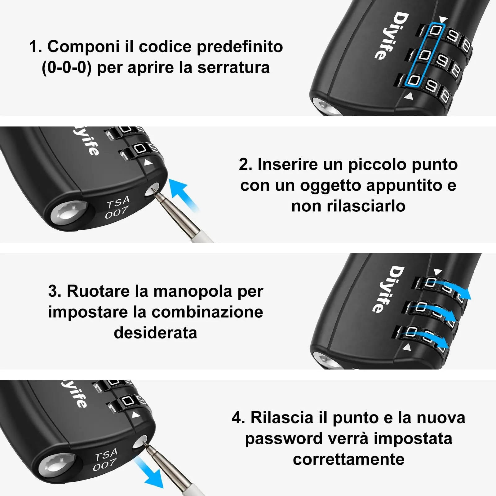 Diyife Lucchetto Valigia TSA a 3 Cifre, 2 Pezzi, Nero - immagine 7