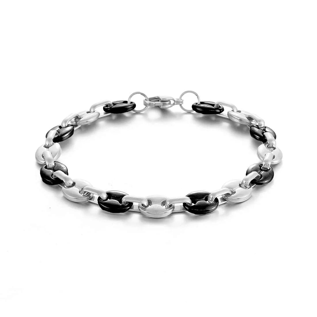 AFSTALR Collana e Bracciale in Acciaio Inossidabile, Maglia a Chicco di Caffè, 56cm, 6mm, Argento/Nero - immagine 4