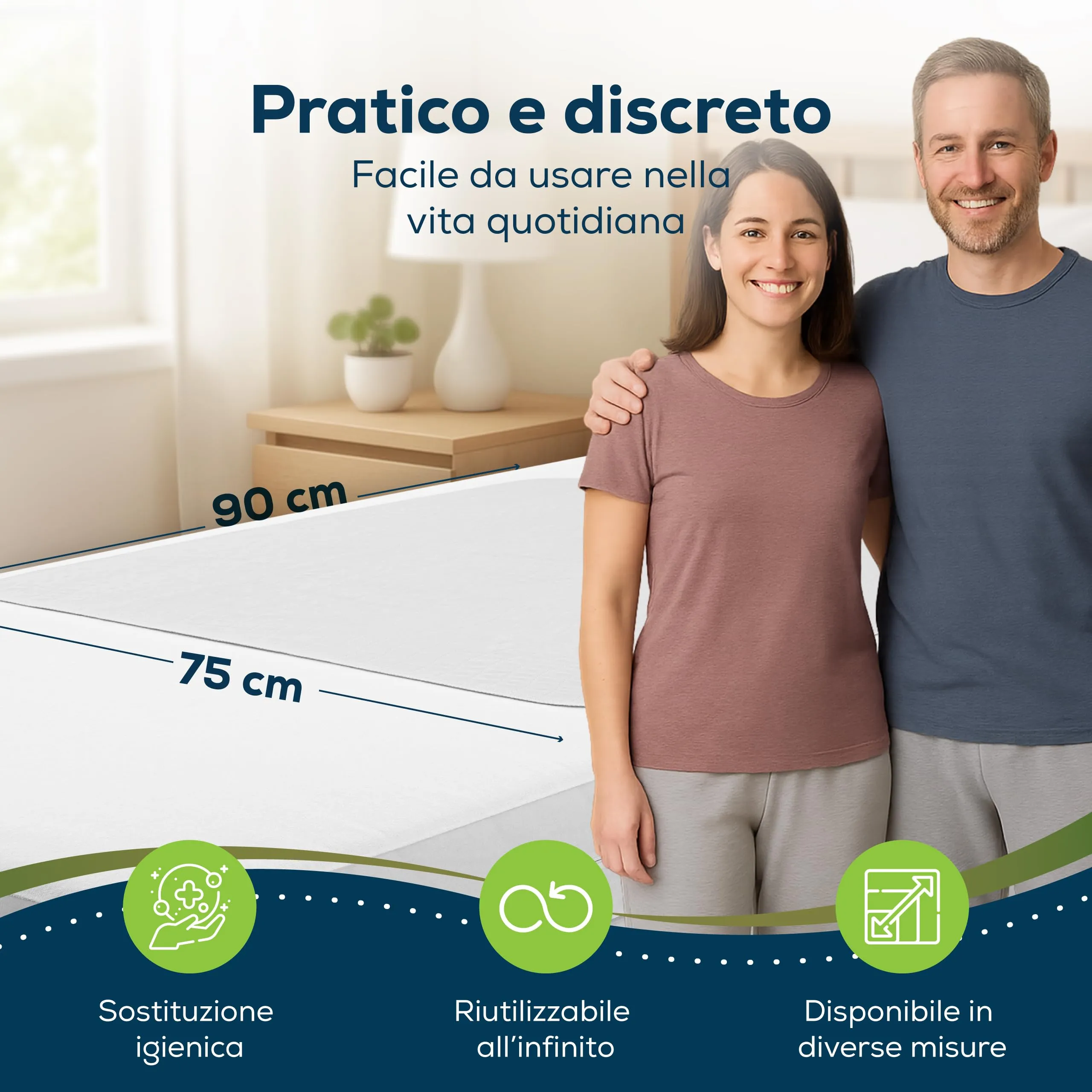 Sensalou Traversa Letto Impermeabile 75x90 cm, Set da 4 Lavabili - immagine 3