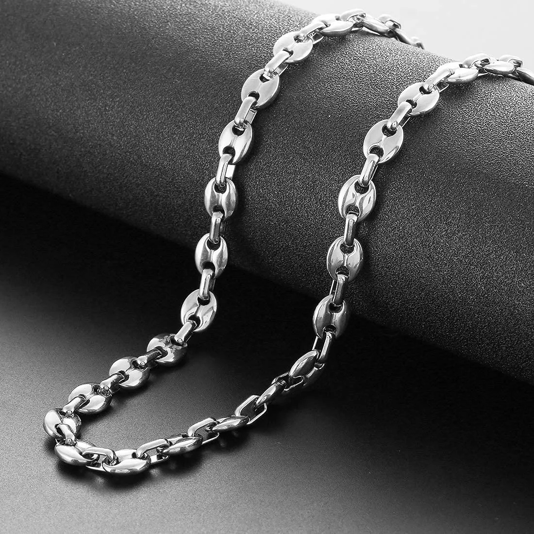 AFSTALR Set Collana e Bracciale Chicco di Caffè in Acciaio Inossidabile Argento 6mm 56cm - immagine 5