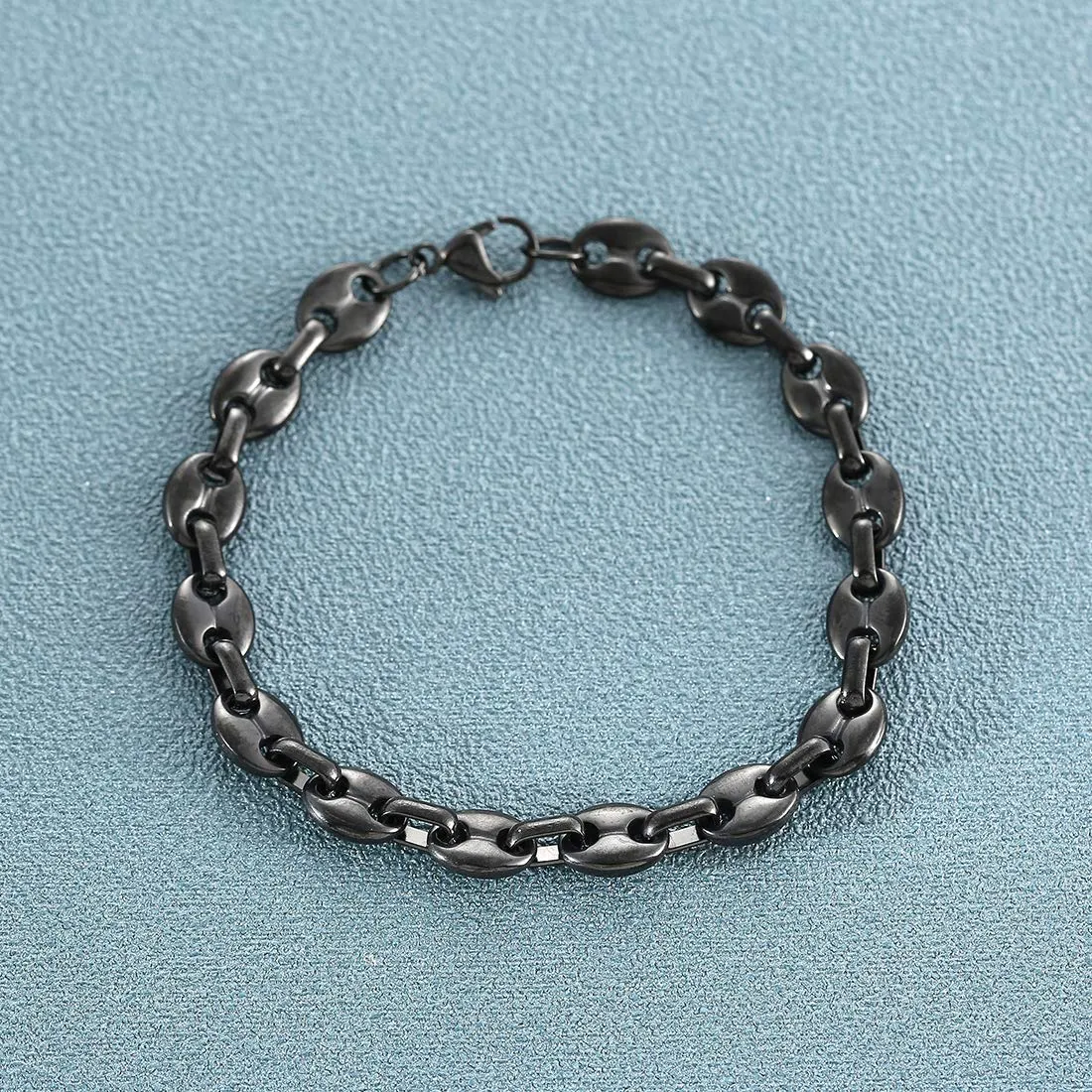 AFSTALR Collana e bracciale in acciaio inossidabile a maglia a chicco di caffè da uomo, nero, 61cm, 11mm - immagine 6