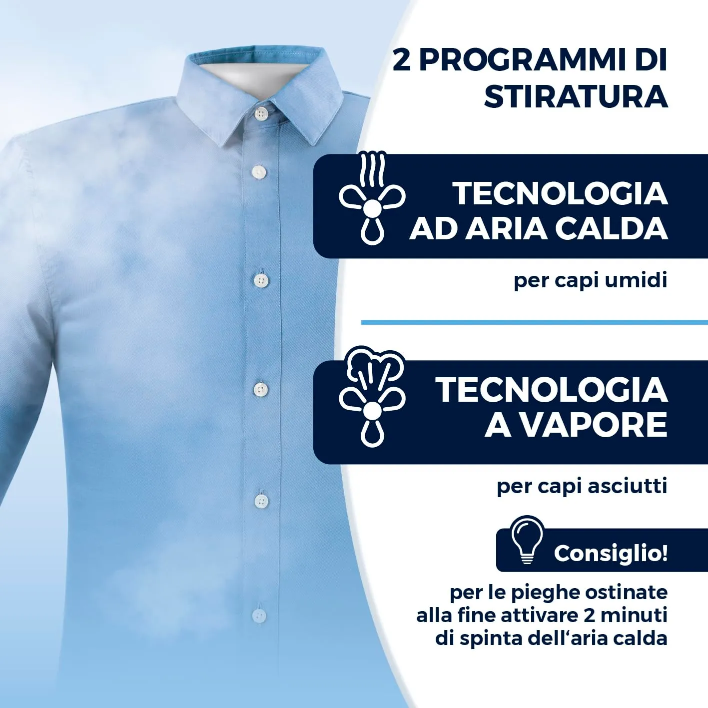 CLEANmaxx Ferro da stiro automatico a vapore per camicie e camicette, 2 programmi, display touch - immagine 5