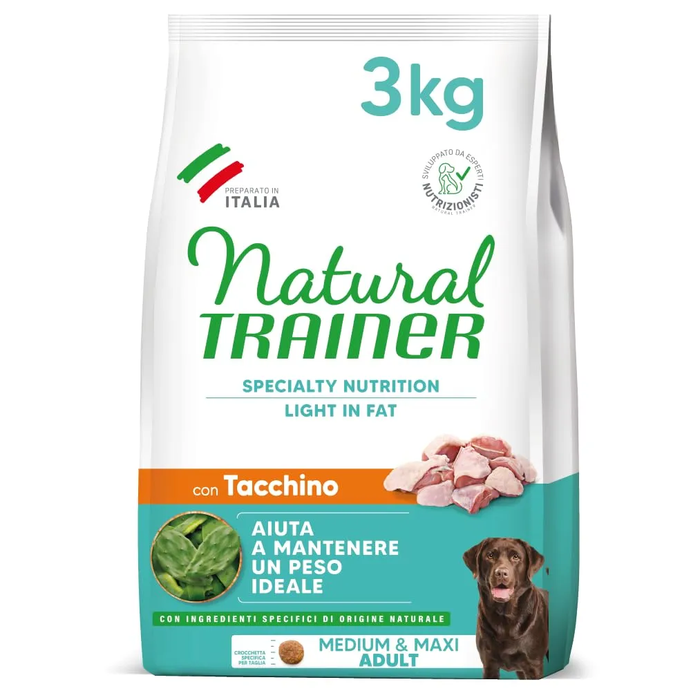 Trainer Natural Ideal Weight Medium & Maxi Dog Food, Light in Fat with Turkey, 3kg - immagine 1
