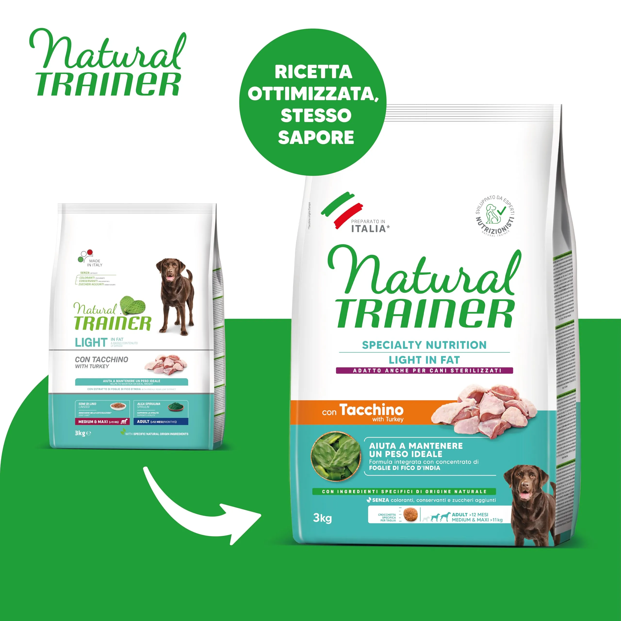 Trainer Natural Ideal Weight Medium & Maxi Dog Food, Light in Fat with Turkey, 3kg - immagine 2