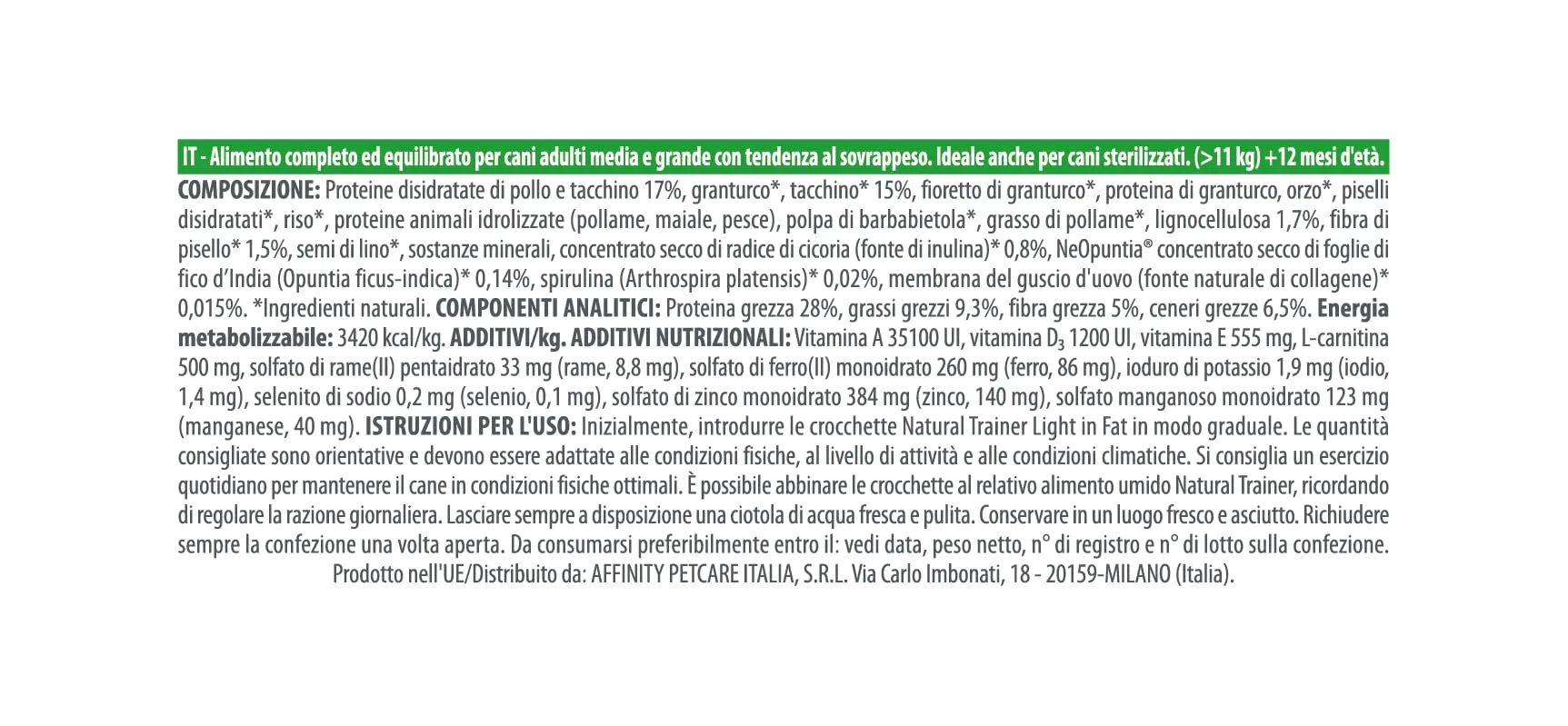 Trainer Natural Ideal Weight Medium & Maxi Dog Food, Light in Fat with Turkey, 3kg - immagine 4
