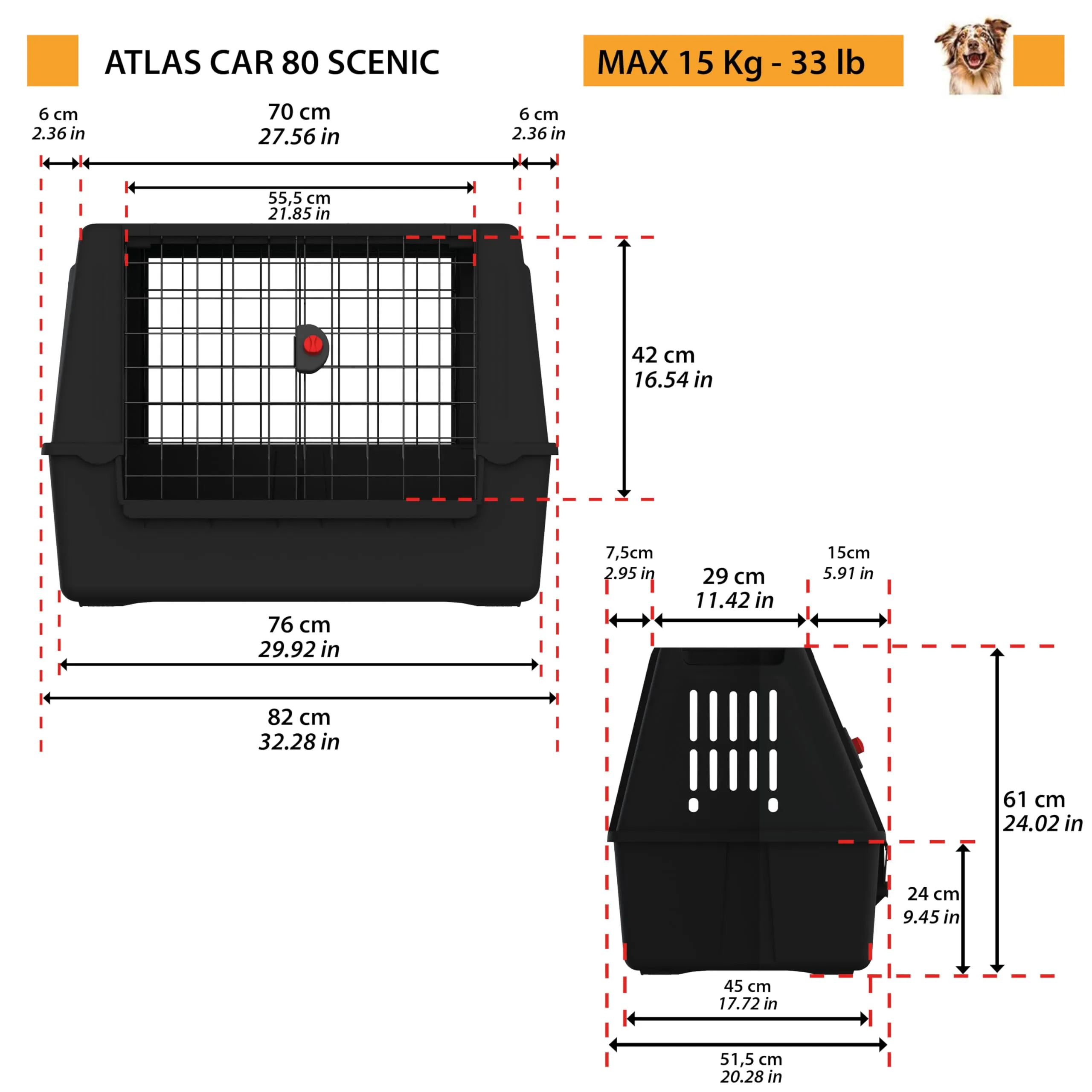 Ferplast Atlas Car 80 Scenic Trasportino per Cani da Auto, 82 x 51 x 61 cm, Max 20 kg - immagine 3
