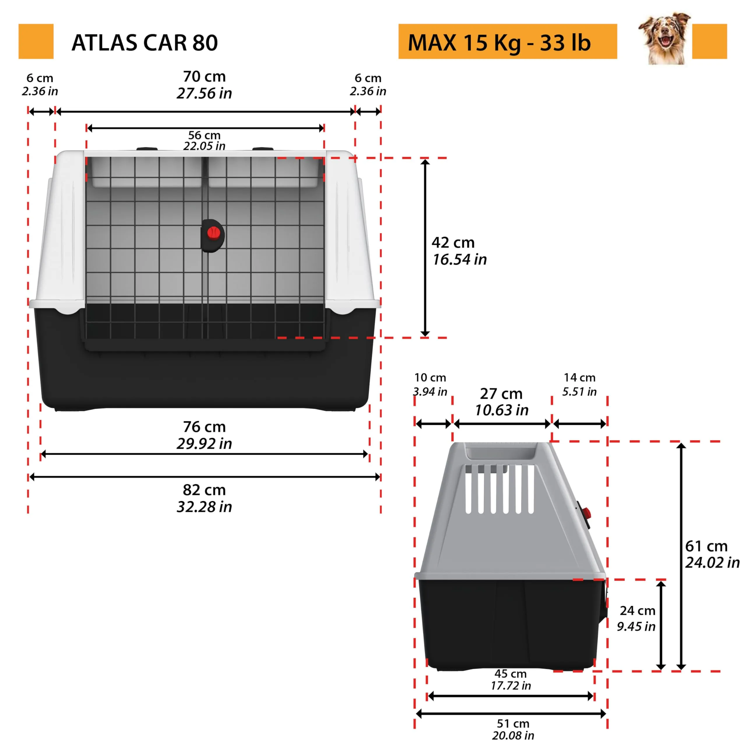 Ferplast Atlas Car 80 Trasportino per Cani da Auto, 82 x 51 x 61 cm, Max 20 kg - immagine 3
