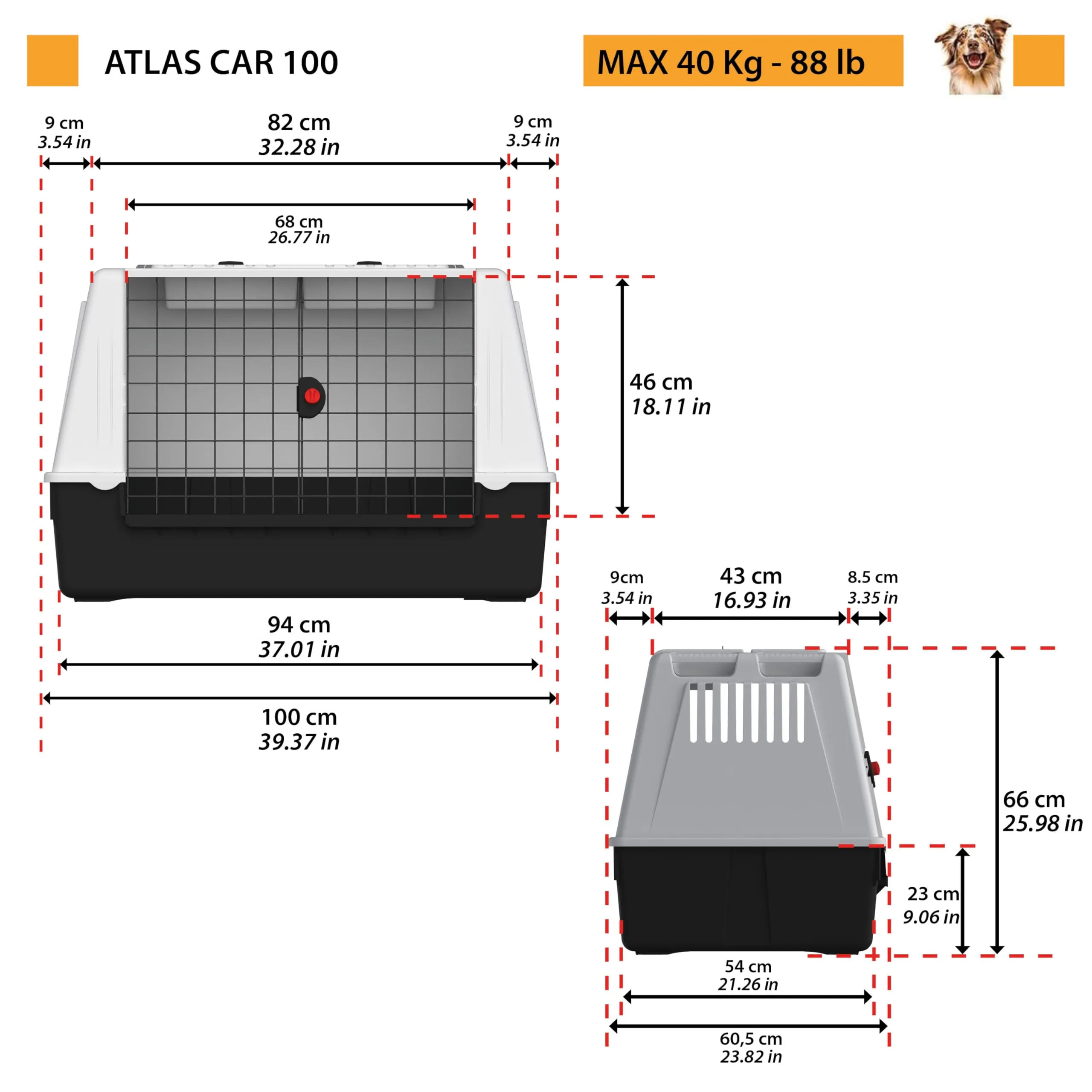 Ferplast Atlas Car 100 Trasportino per Cani da Auto, 100 x 60 x 66 cm, Max 40 kg - immagine 3