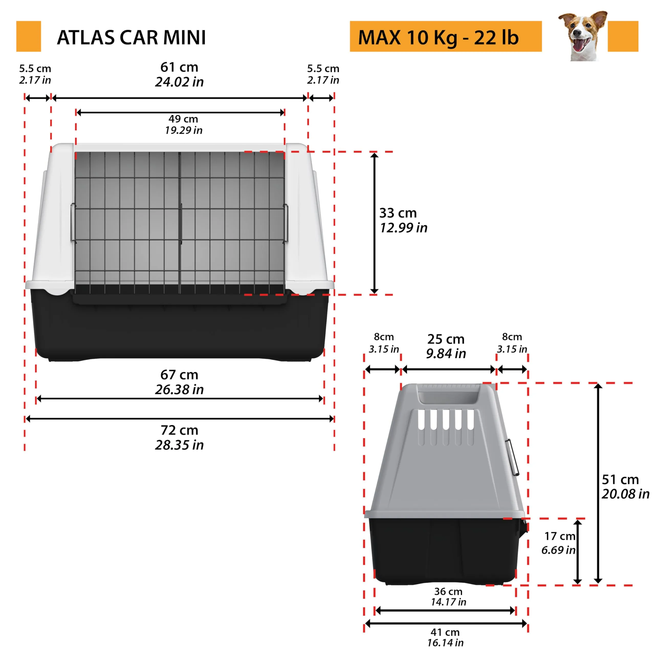 Ferplast Atlas Car Mini Trasportino per Cani da Auto, 72 x 41 x 51 cm, Max 10 kg - immagine 3