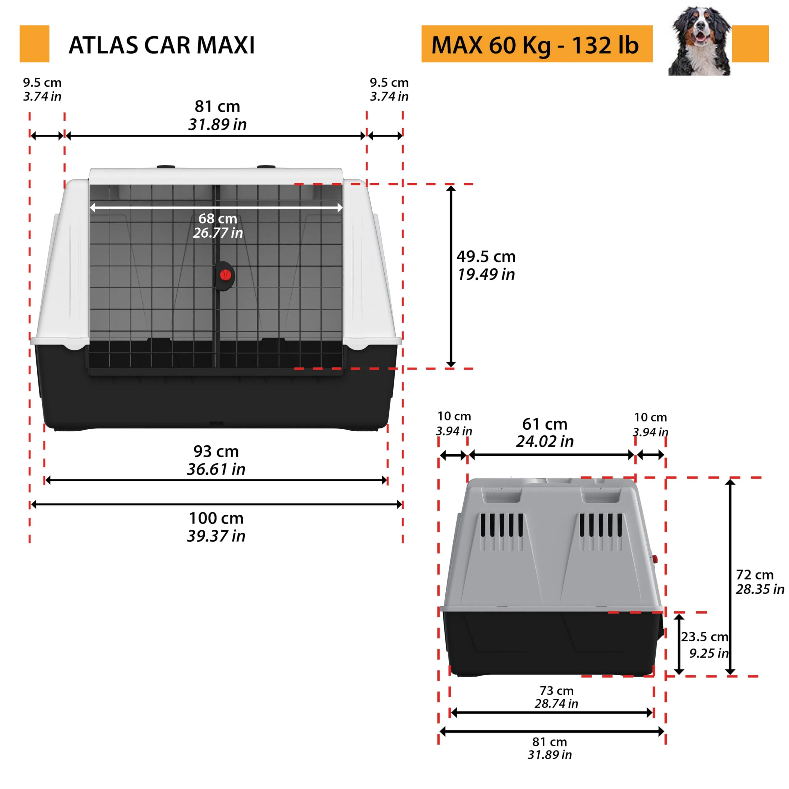 Ferplast Atlas Car Maxi Trasportino per Cani, 100 x 80 x 71 cm, Max 60 kg - immagine 3