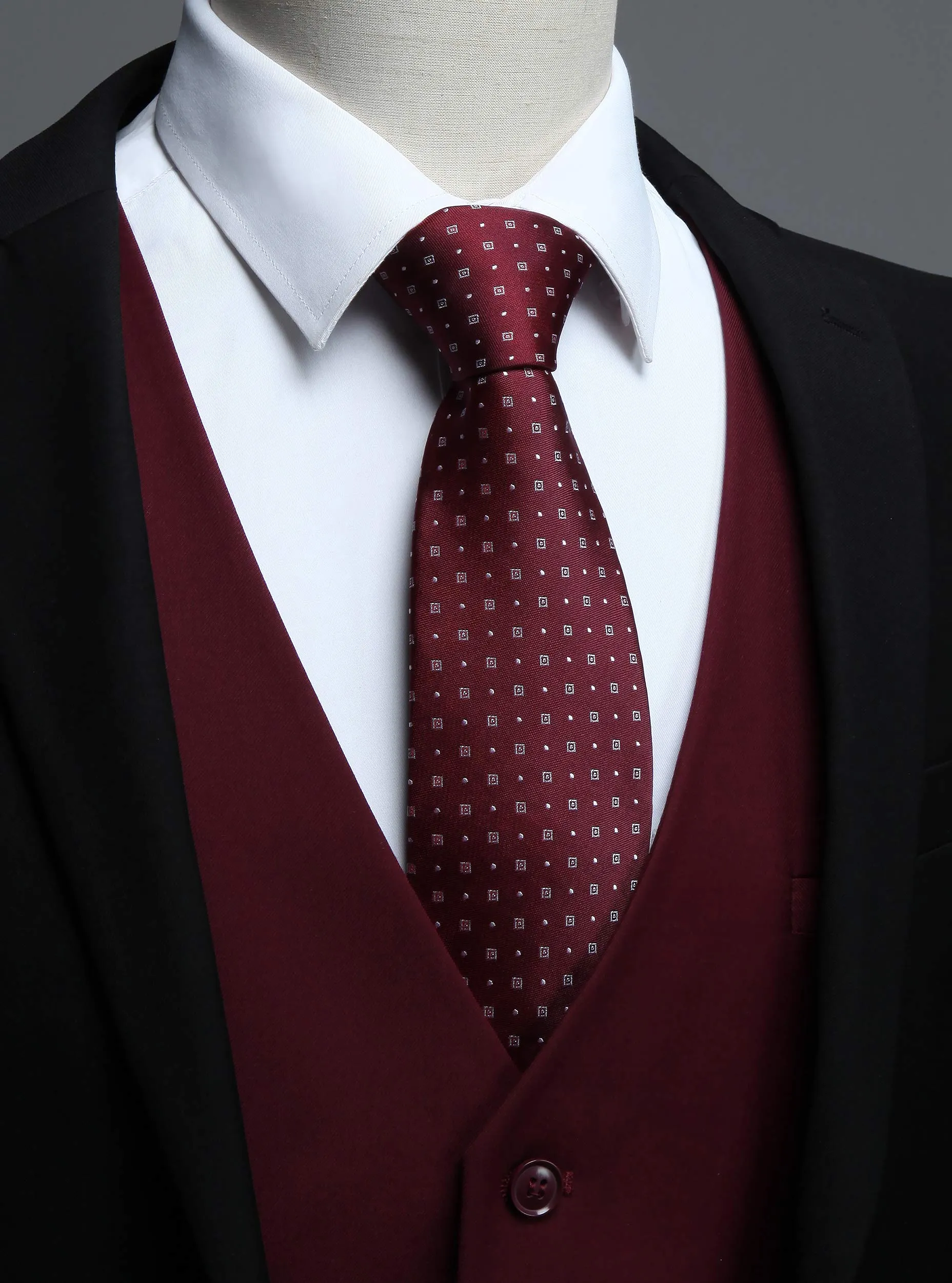 HISDERN Gilet da Uomo in Cotone Formale Borgogna - immagine 2