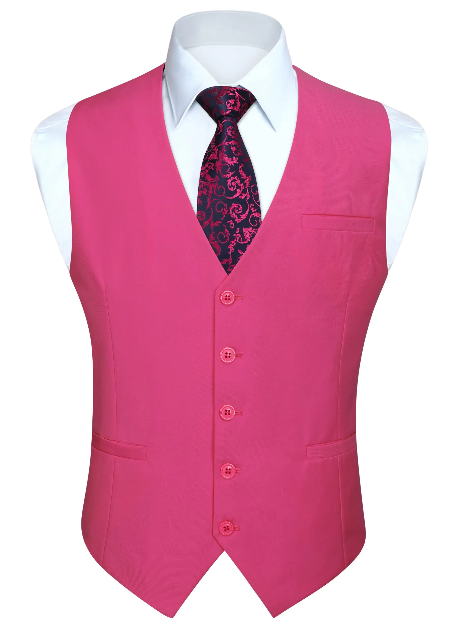 HISDERN Gilet da Abito da Uomo in Cotone, Fucsia, S - immagine 1