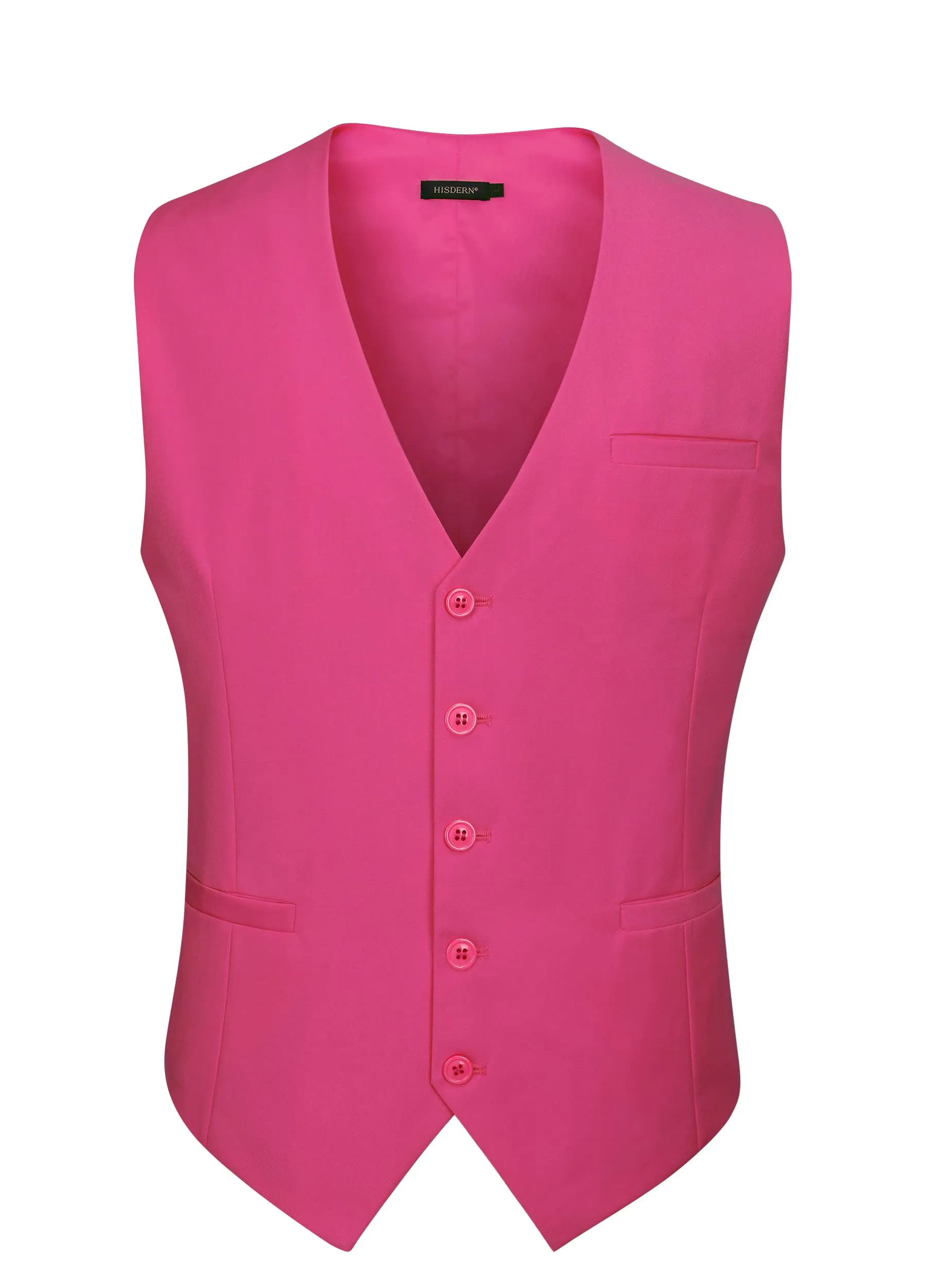 HISDERN Gilet da Abito da Uomo in Cotone, Fucsia, S - immagine 2