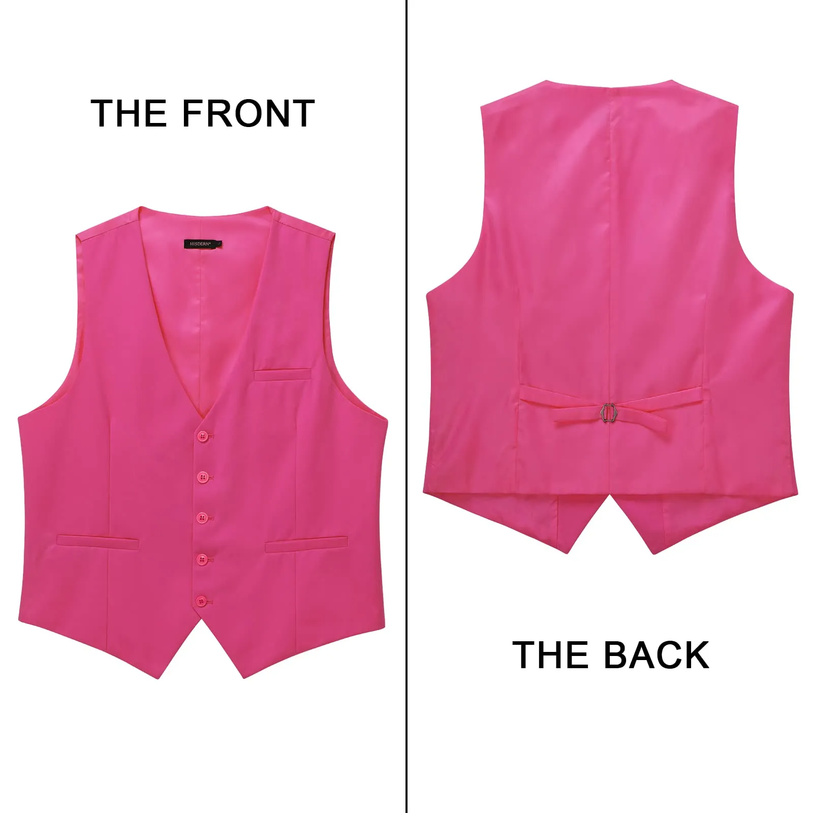 HISDERN Gilet da Abito da Uomo in Cotone, Fucsia, S - immagine 3