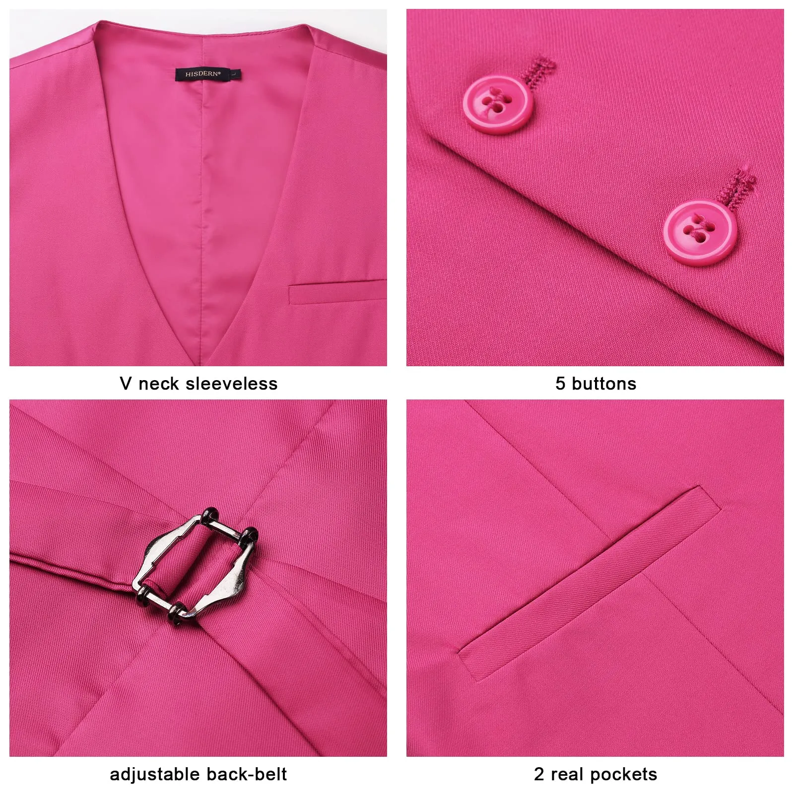 HISDERN Gilet da Abito da Uomo in Cotone, Fucsia, S - immagine 4