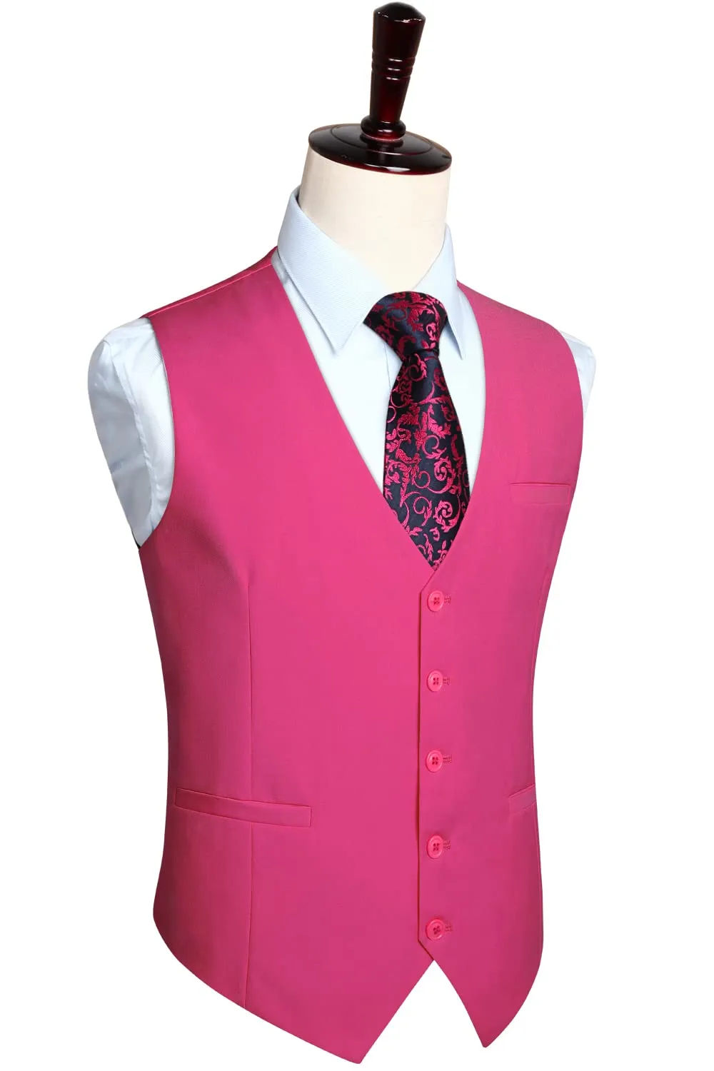 HISDERN Gilet da Abito da Uomo in Cotone, Fucsia, S - immagine 5