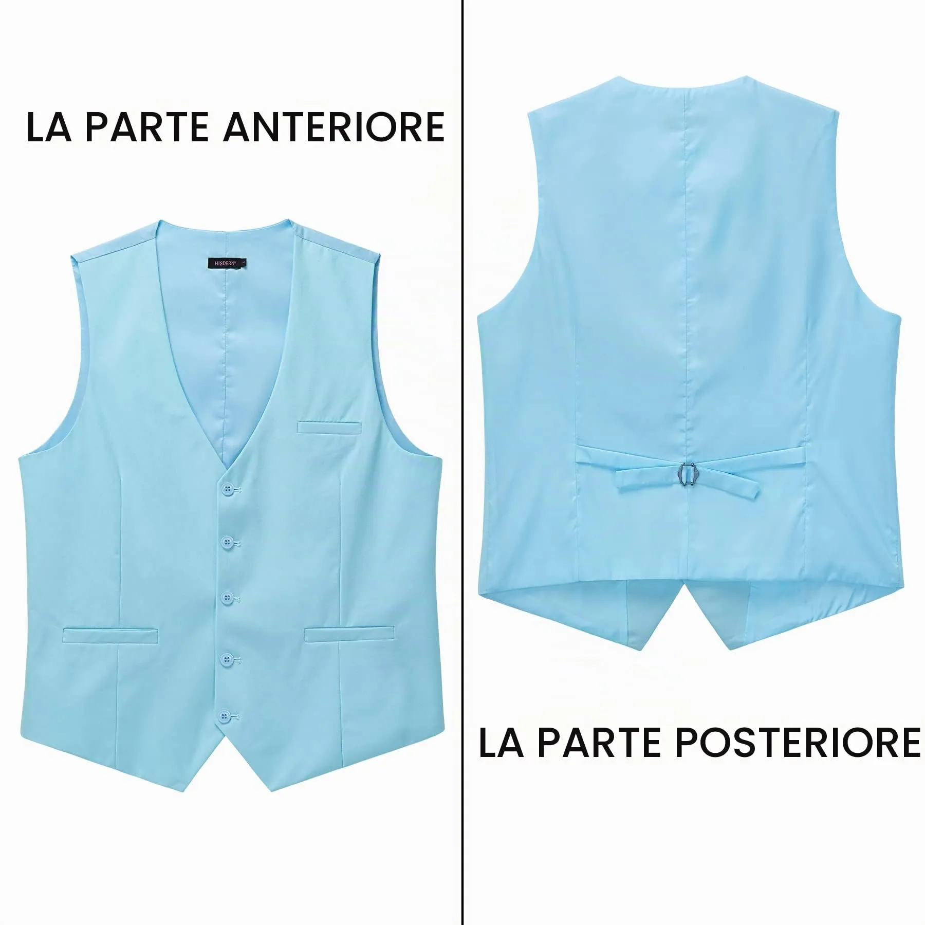 HISDERN Gilet da Abito da Uomo in Cotone, Azzurro, M - immagine 3