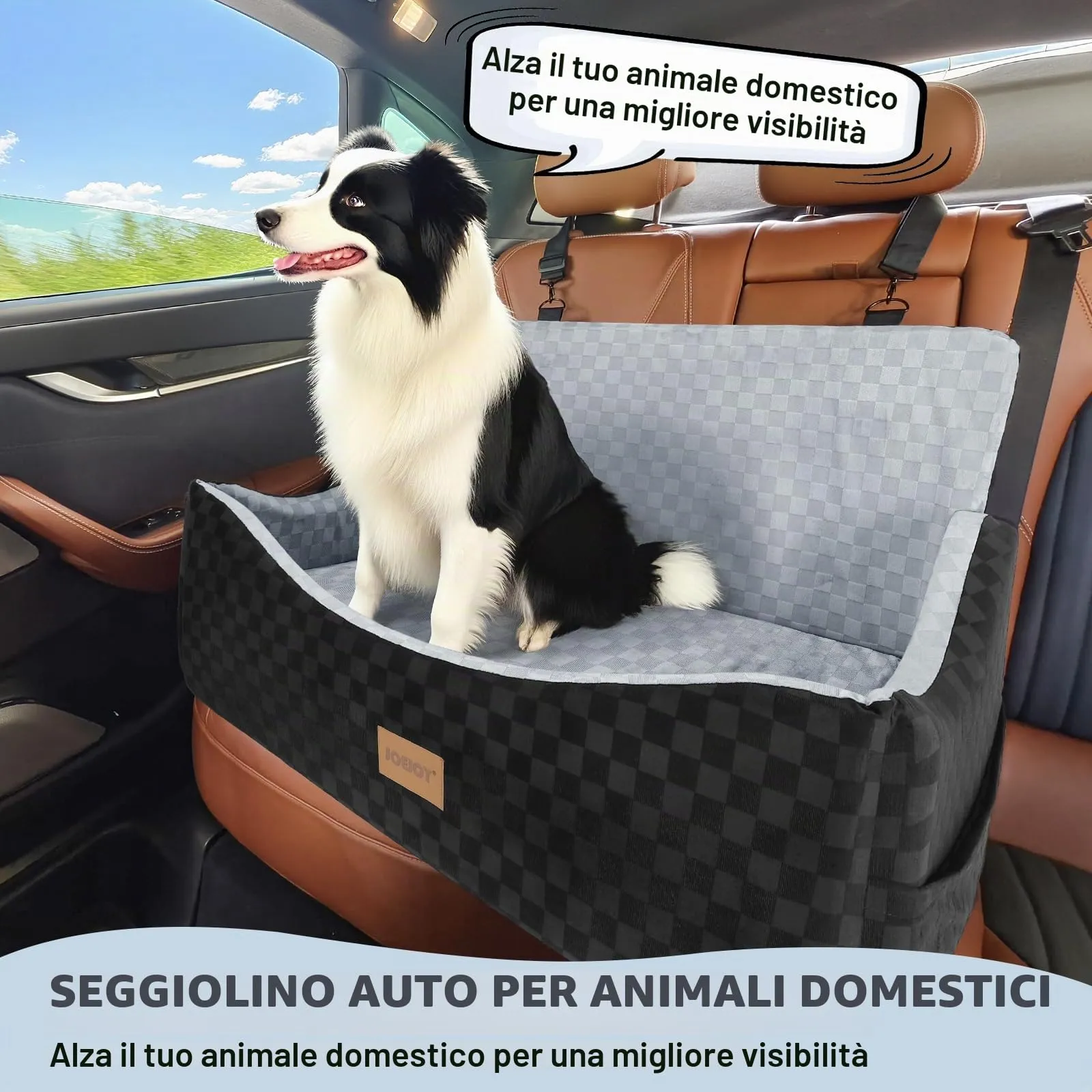 JOEJOY Seggiolino Auto per Cani Media/Grande, con Memory Foam e 2 Guinzagli di Sicurezza, Grigio Grande - immagine 2