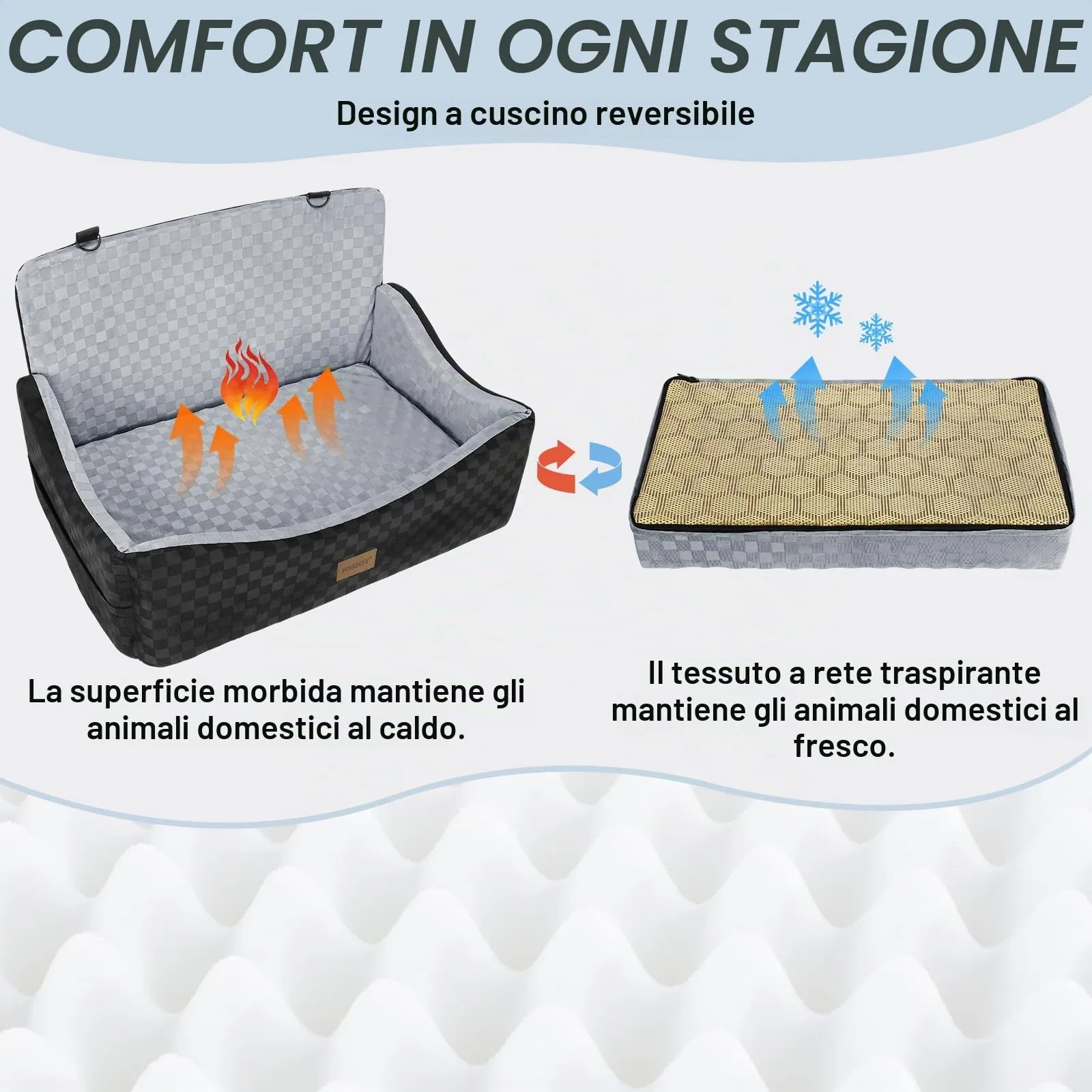 JOEJOY Seggiolino Auto per Cani Media/Grande, con Memory Foam e 2 Guinzagli di Sicurezza, Grigio Grande - immagine 3