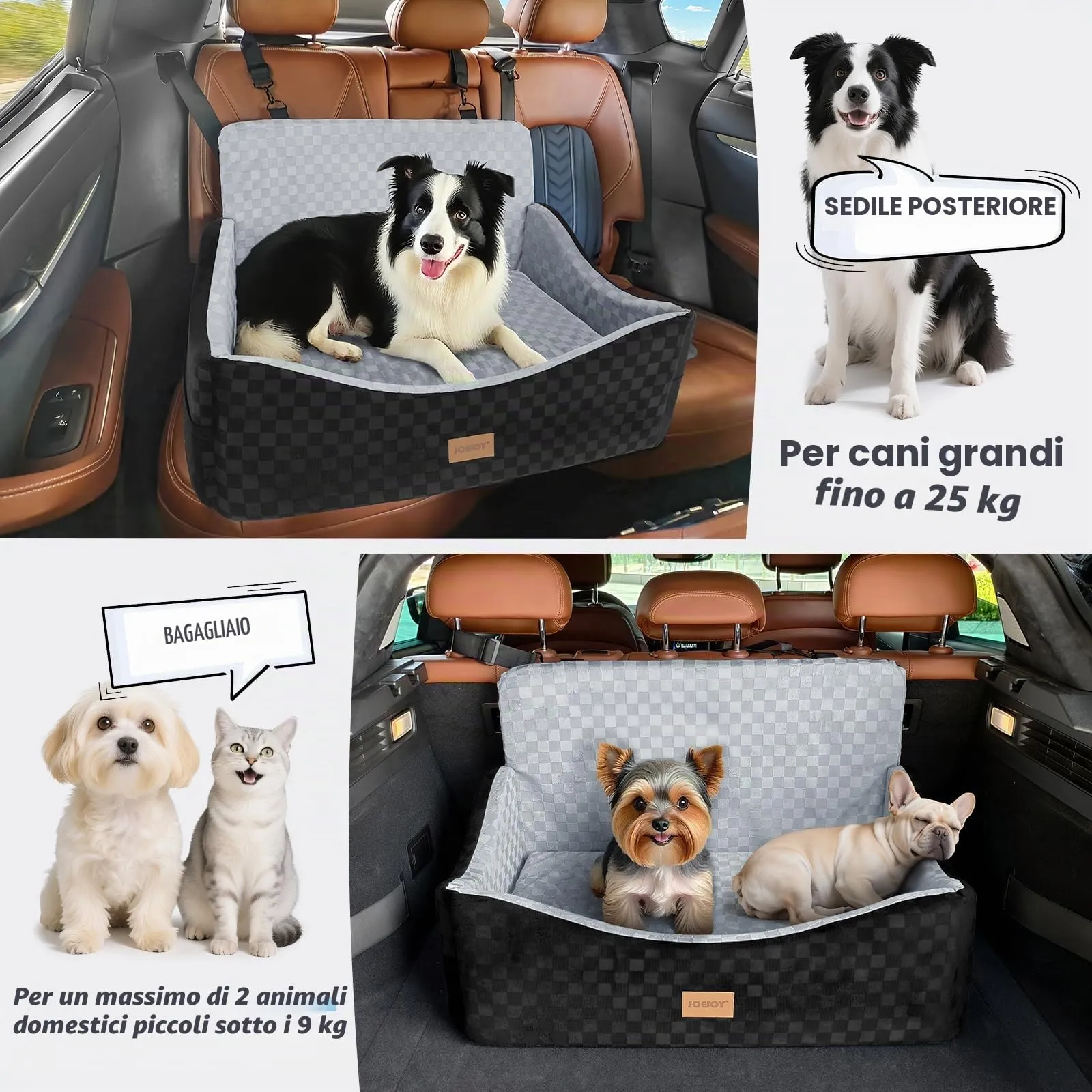 JOEJOY Seggiolino Auto per Cani Media/Grande, con Memory Foam e 2 Guinzagli di Sicurezza, Grigio Grande - immagine 4