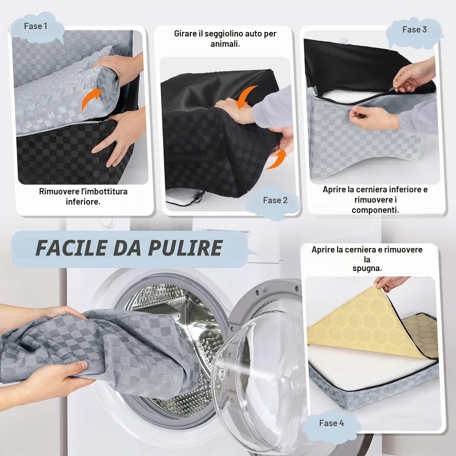 JOEJOY Seggiolino Auto per Cani Media/Grande, con Memory Foam e 2 Guinzagli di Sicurezza, Grigio Grande - immagine 7