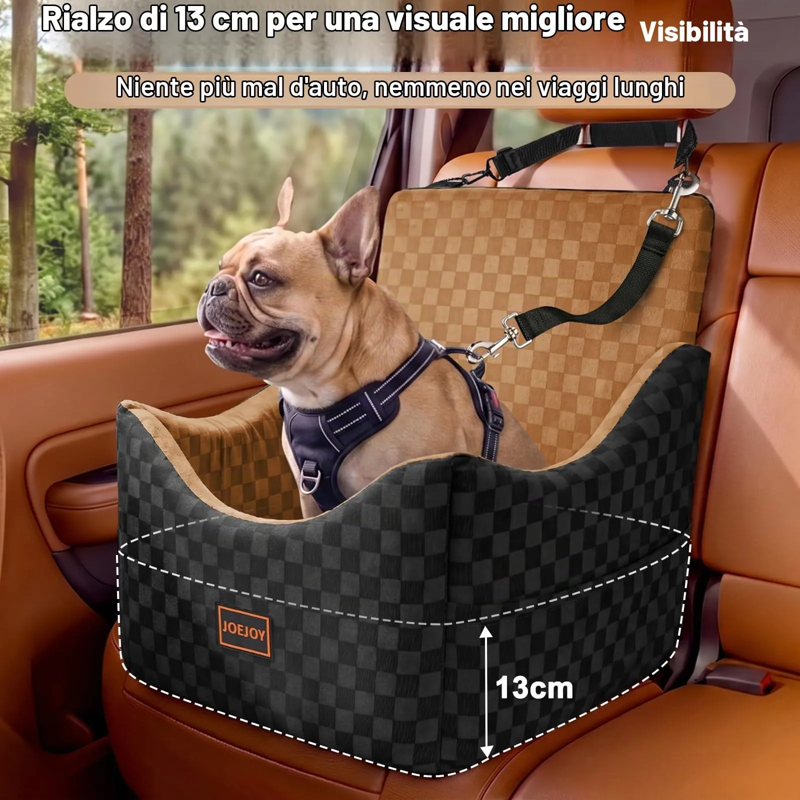 JOEJOY Seggiolino Auto per Cani di Piccola e Media Taglia, Memory Foam, Reversibile, Marrone - immagine 2