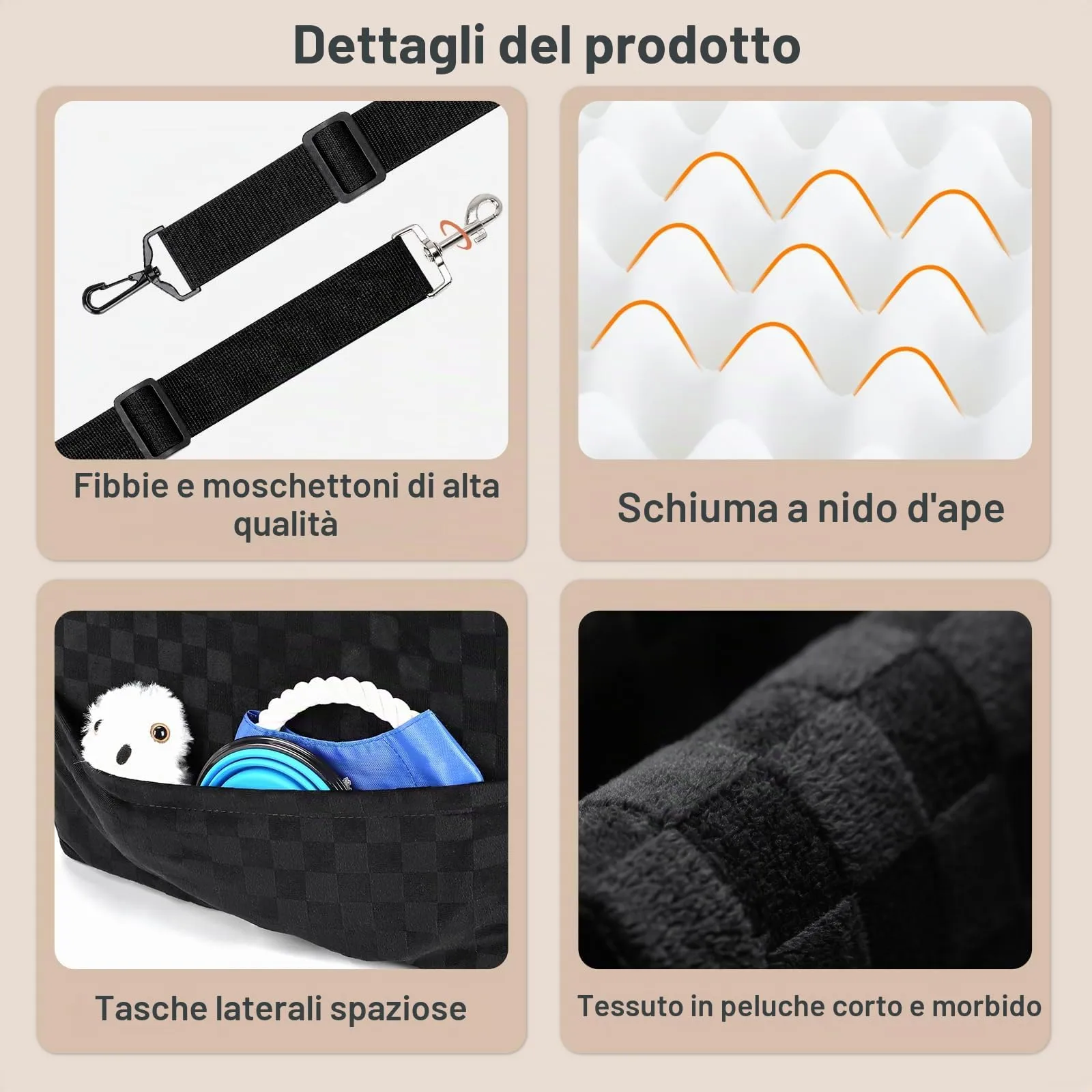 JOEJOY Seggiolino Auto per Cani di Piccola e Media Taglia, Memory Foam, Reversibile, Marrone - immagine 7