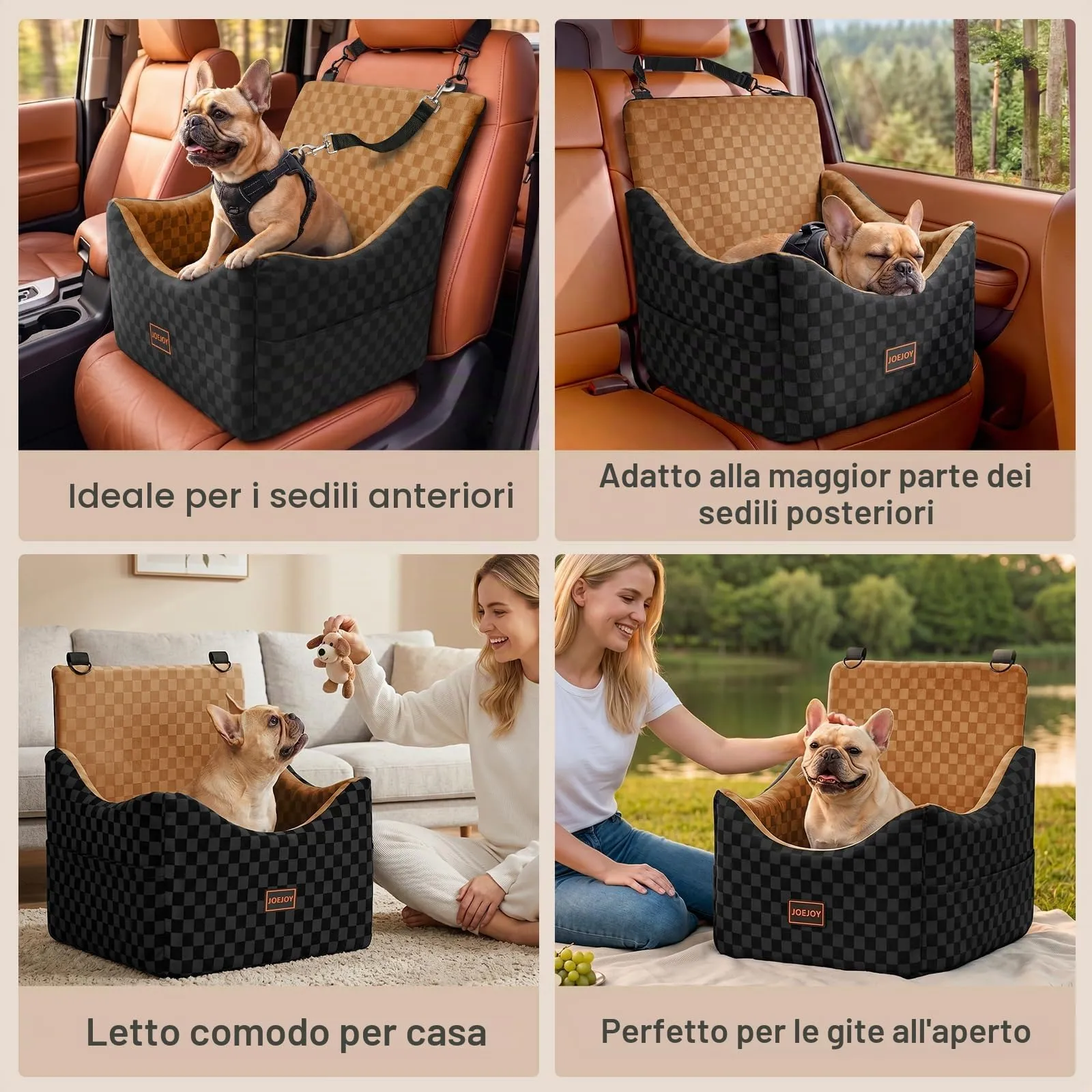 JOEJOY Seggiolino Auto per Cani di Piccola e Media Taglia, Memory Foam, Reversibile, Marrone - immagine 9
