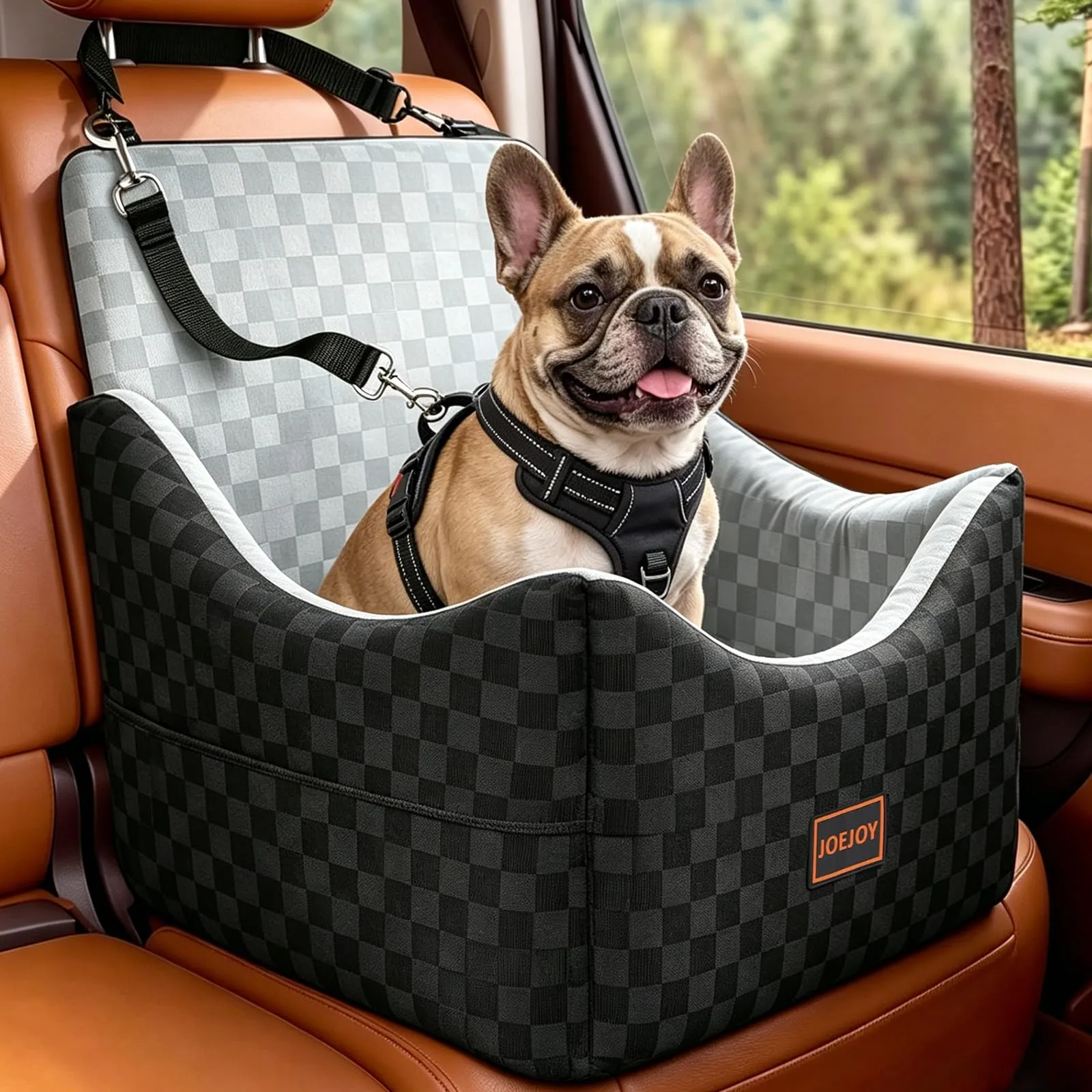 JOEJOY Seggiolino per auto per cani di taglia piccola e media, lavabile con memory foam e tasche portaoggetti, Grigio - immagine 1