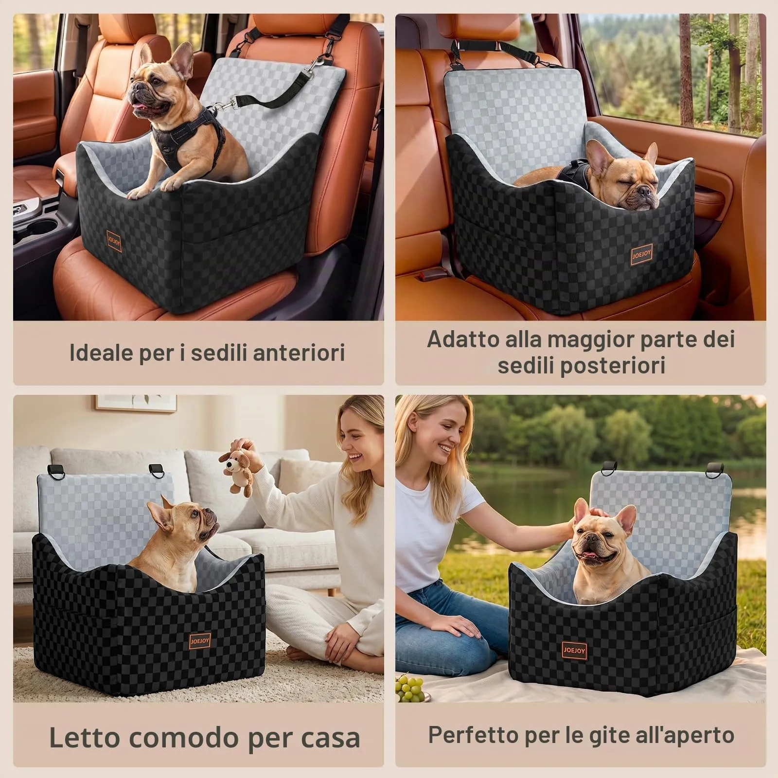 JOEJOY Seggiolino per auto per cani di taglia piccola e media, lavabile con memory foam e tasche portaoggetti, Grigio - immagine 9