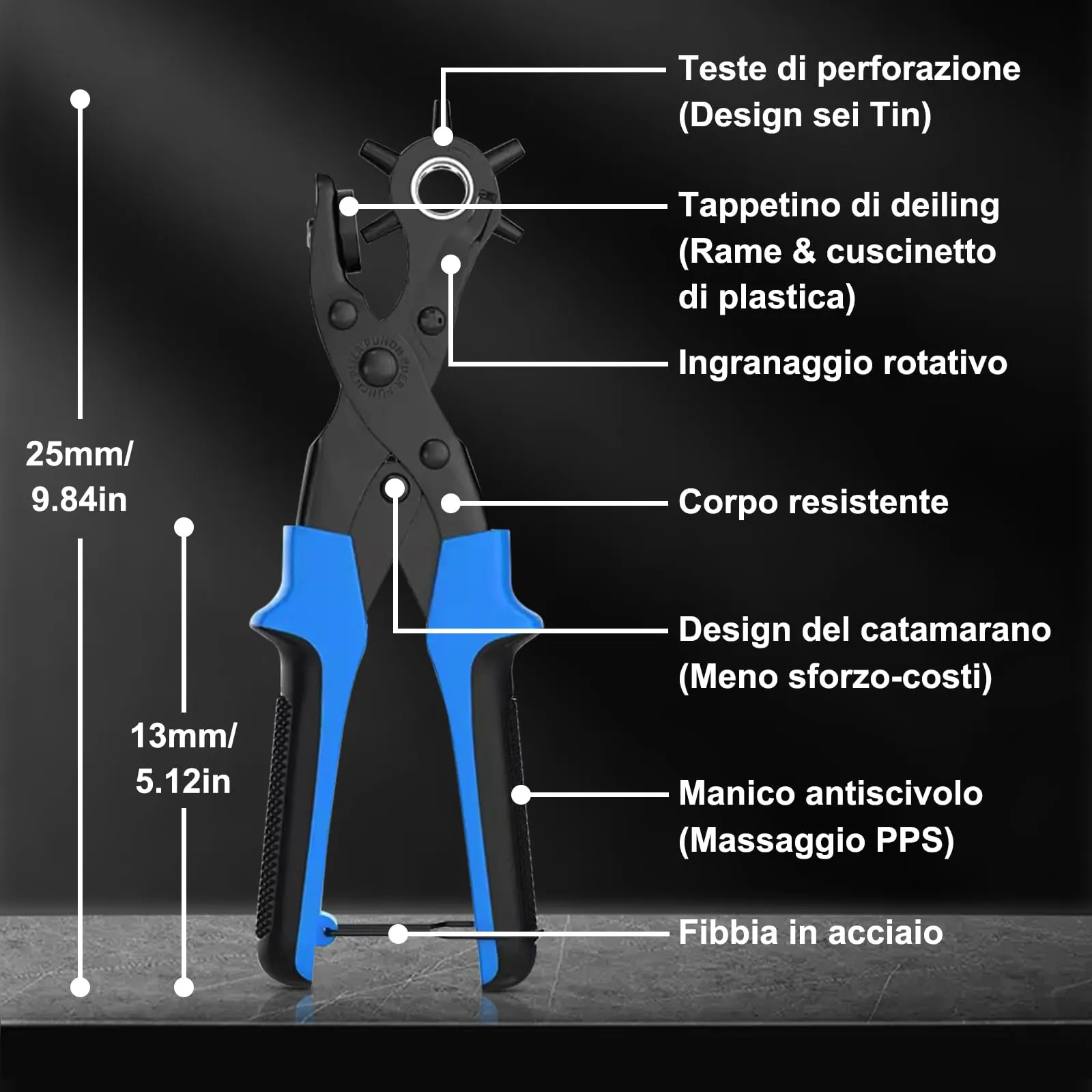 Diyife Punzonatrice per Cinture, 6 Misure, Design a Doppia Leva - immagine 5