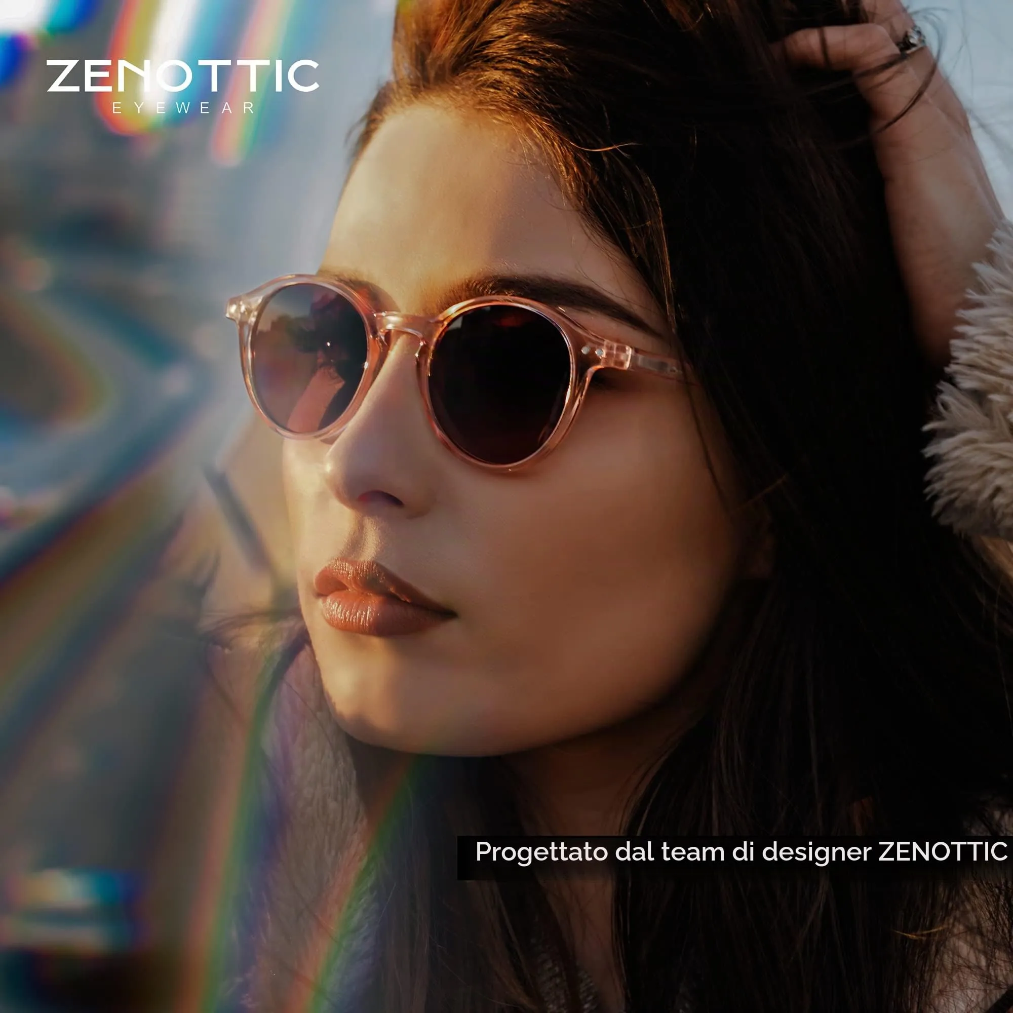 ZENOTTIC Occhiali da Sole Polarizzati Retrò Classici Rotondi UV400 Unisex (Cristallo + Pink) - immagine 3