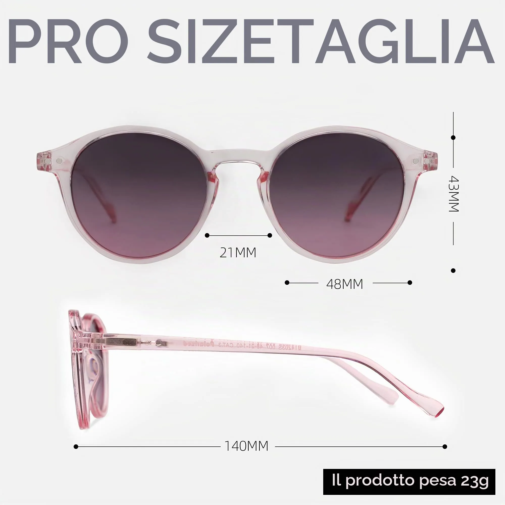 ZENOTTIC Occhiali da Sole Polarizzati Retrò Classici Rotondi UV400 Unisex (Cristallo + Pink) - immagine 4