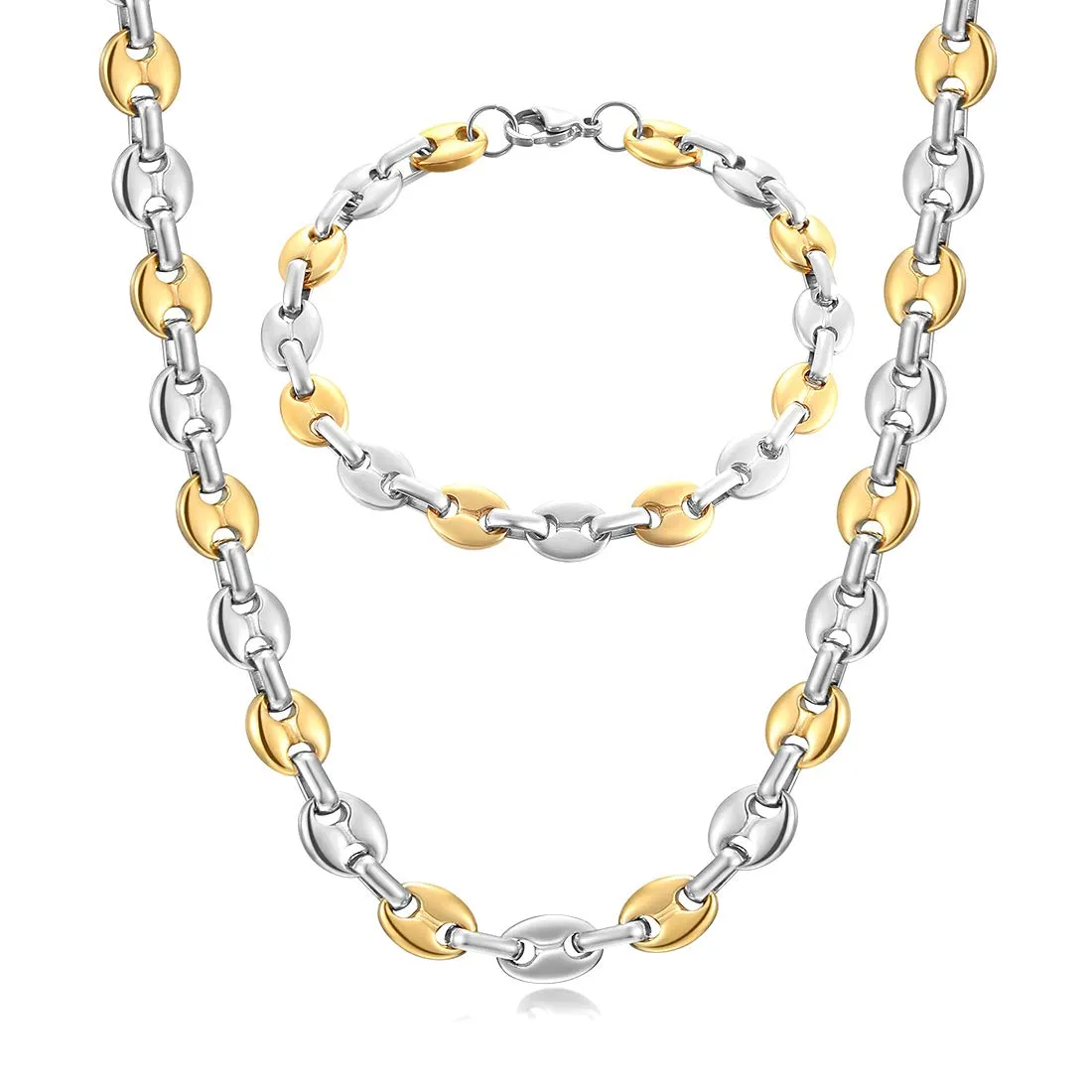 AFSTALR Set Collana e Bracciale Chicco di Caffè in Acciaio Inossidabile 11mm 61cm - immagine 1