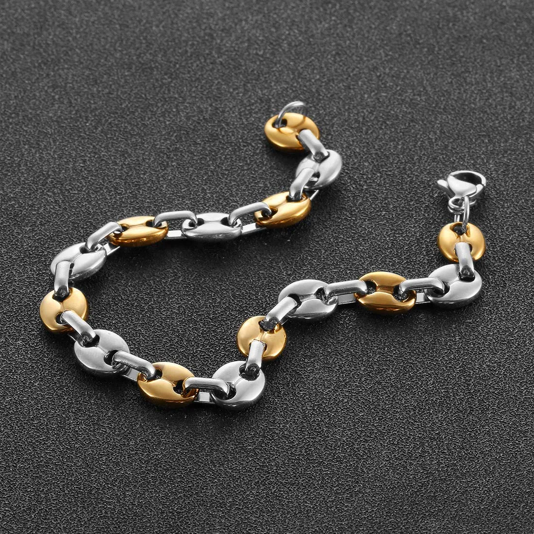 AFSTALR Set Collana e Bracciale Chicco di Caffè in Acciaio Inossidabile 11mm 61cm - immagine 5