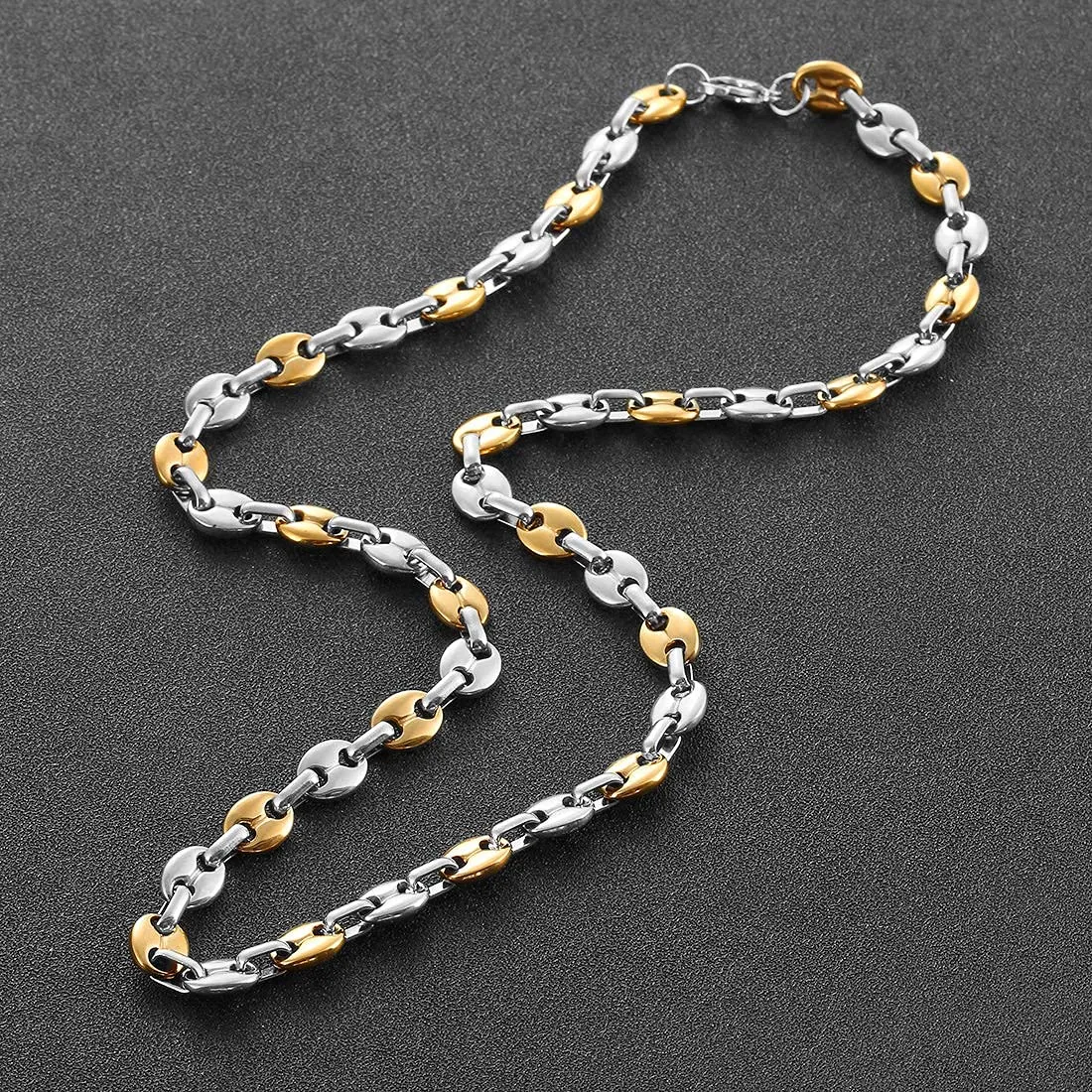 AFSTALR Set Collana e Bracciale Chicco di Caffè in Acciaio Inossidabile 11mm 61cm - immagine 7
