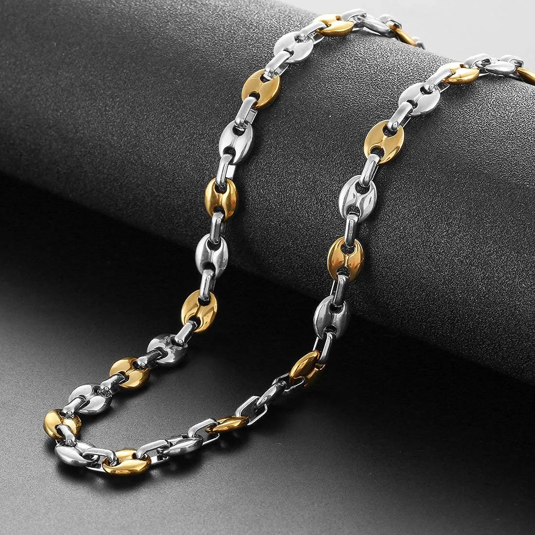 AFSTALR Set Collana e Bracciale Chicco di Caffè in Acciaio Inossidabile 11mm 61cm - immagine 8