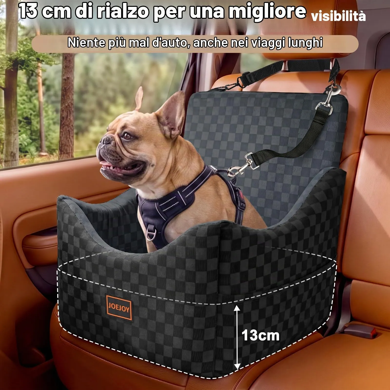 JOEJOY Seggiolino Auto per Cani di Piccola e Media Taglia, Lavabile con Tasche e Memory Foam - immagine 2