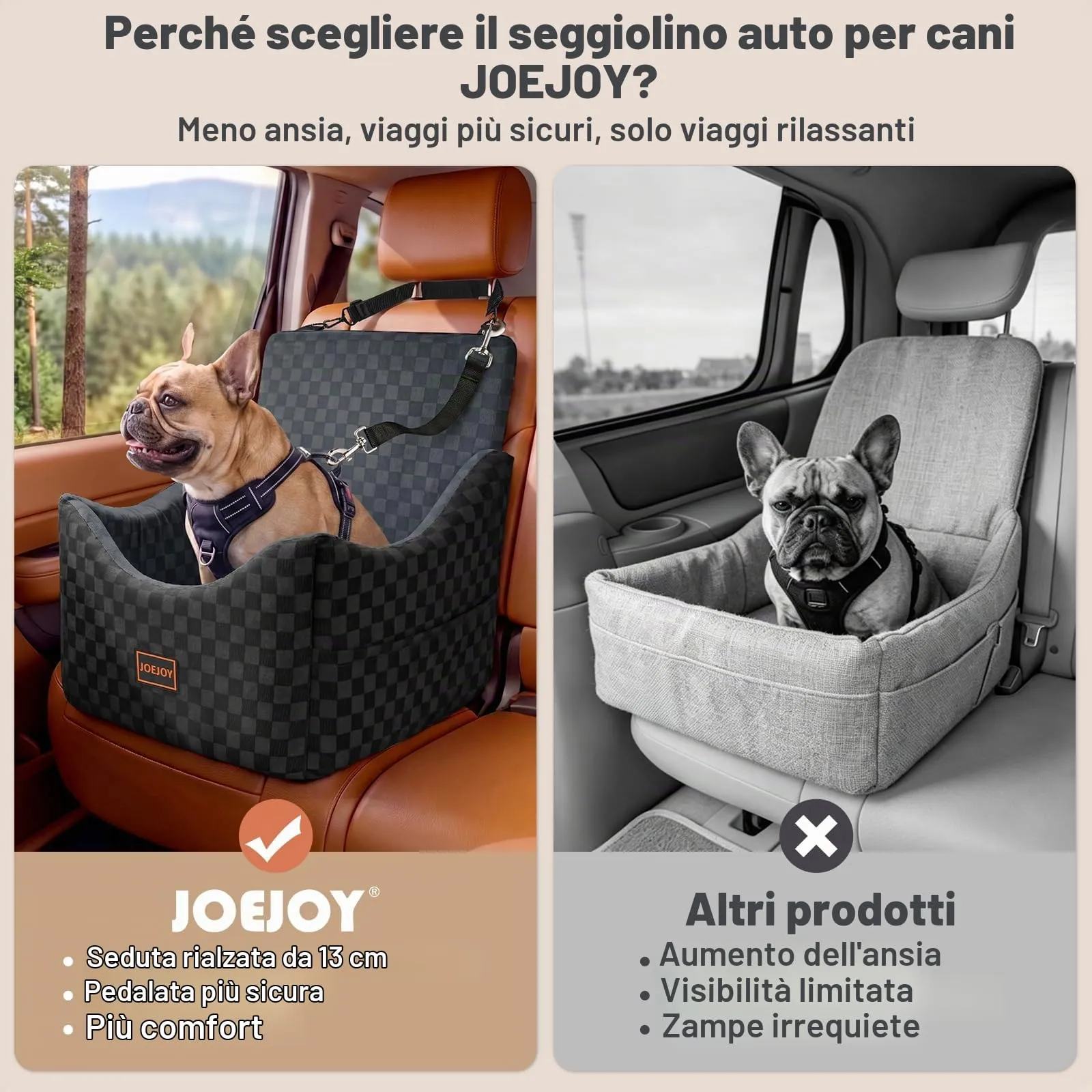 JOEJOY Seggiolino Auto per Cani di Piccola e Media Taglia, Lavabile con Tasche e Memory Foam - immagine 4