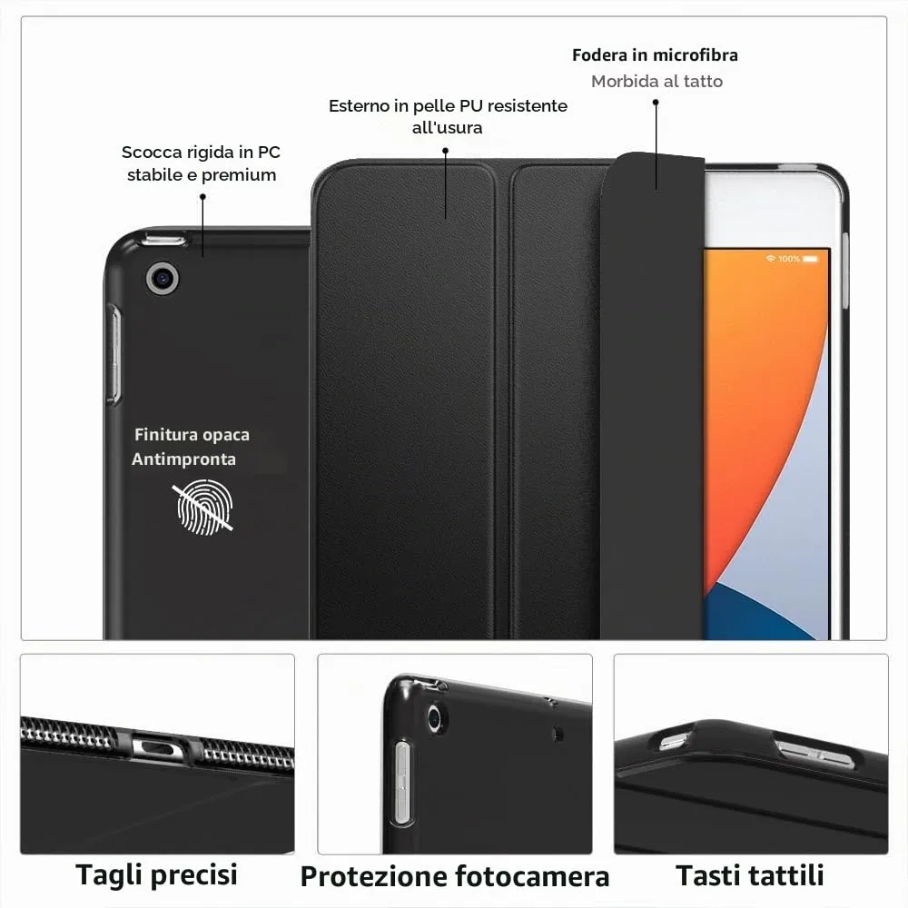 MoKo Case for iPad 9th Gen 2021, iPad 8th Gen 2020, iPad 7th Gen 2019, Ultra Slim Tri-fold Auto Sleep Wake Cover, Black - immagine 4