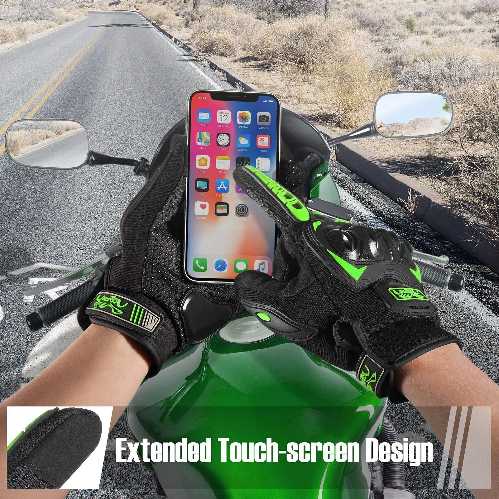 COFIT Guanti da Moto Touchscreen Verde M - immagine 3