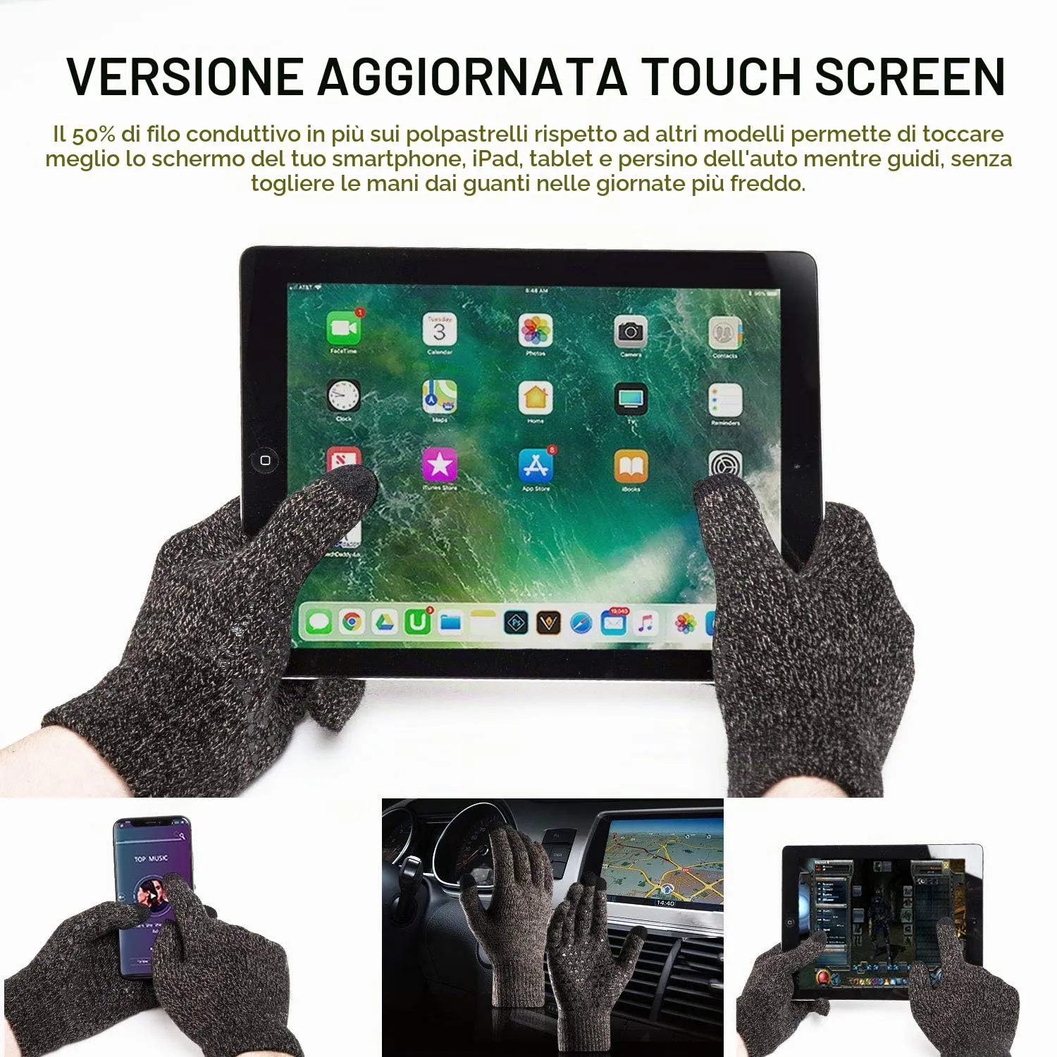 TRENDOUX Guanti Bici Invernali Touch Screen, Grigio M - immagine 2