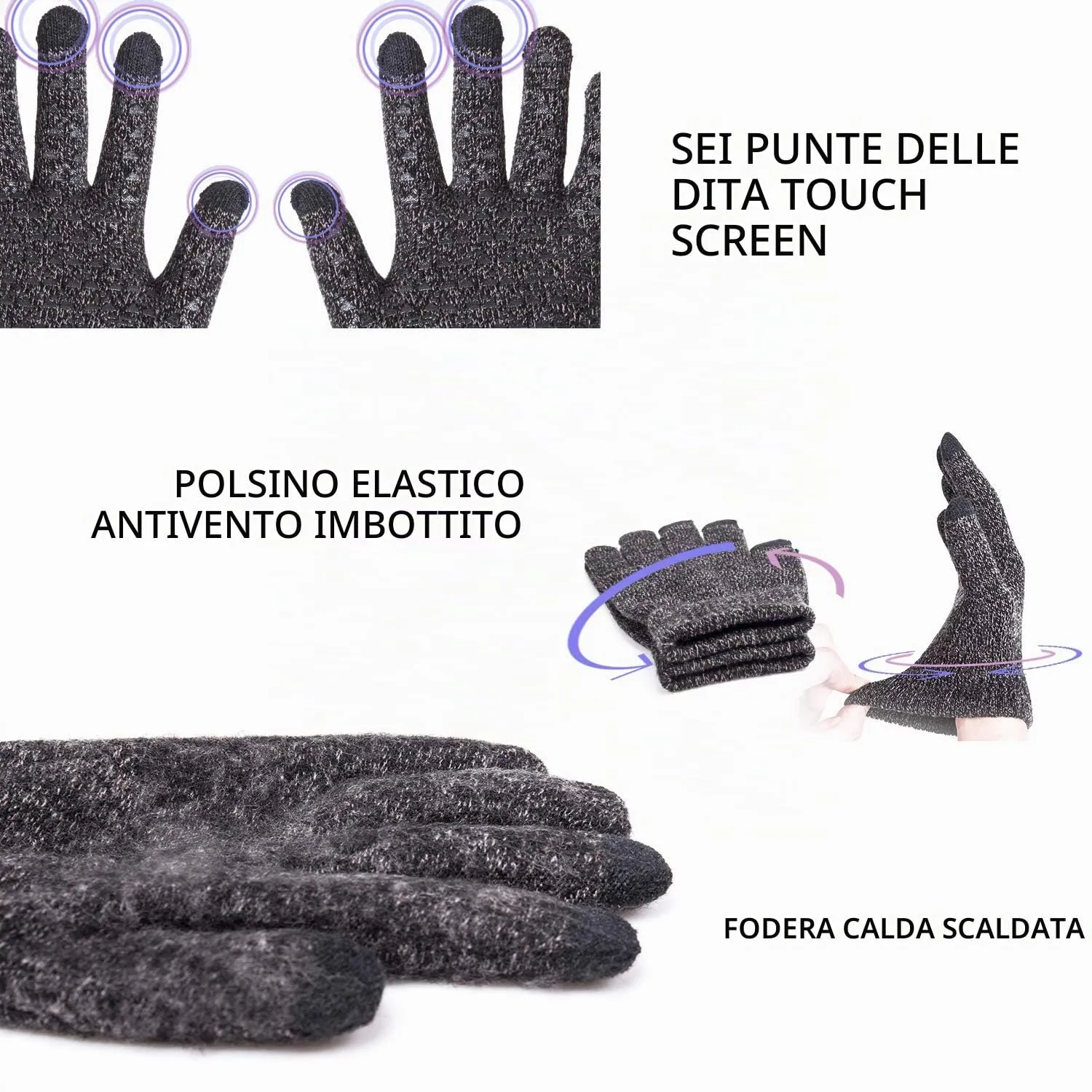 TRENDOUX Guanti Bici Invernali Touch Screen, Grigio M - immagine 4