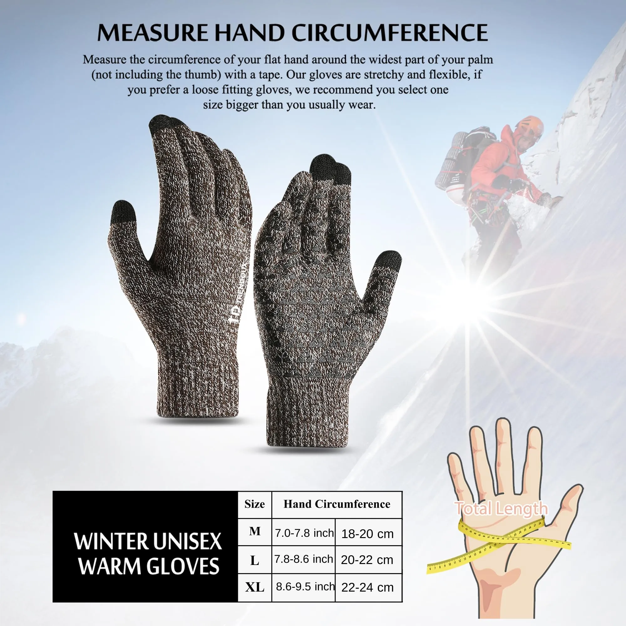 TRENDOUX Guanti Bici Invernali Touch Screen, Grigio M - immagine 5