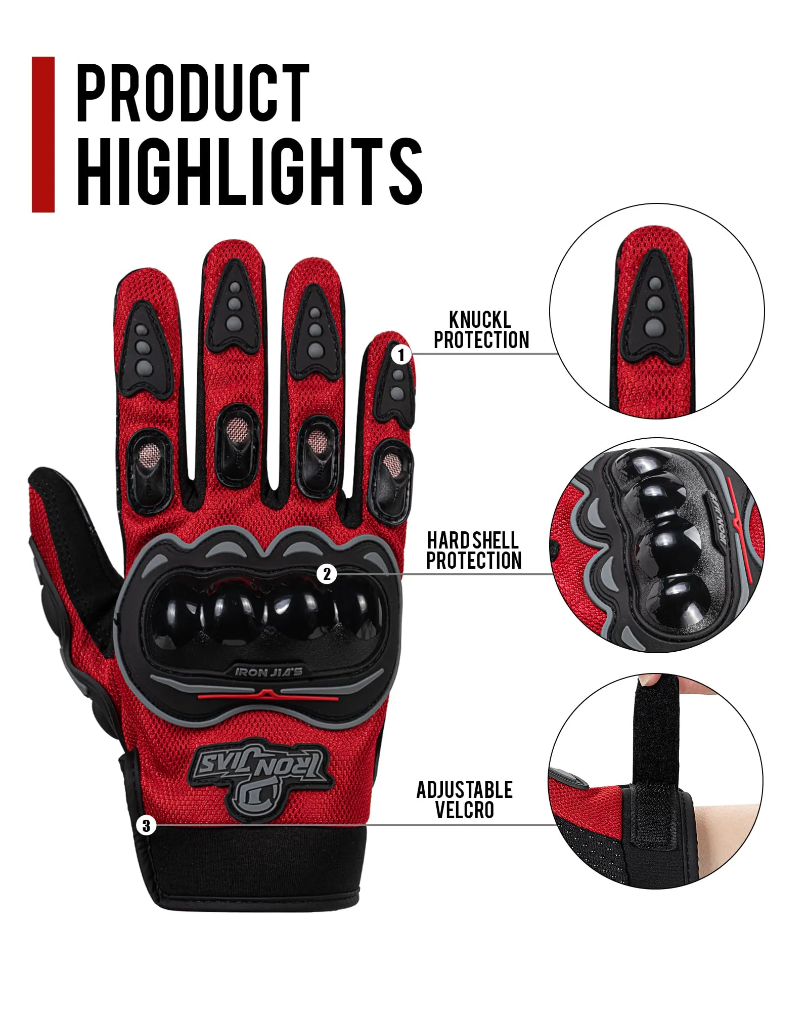 IRON JIA'S Guanti Moto Uomo Estivi Touch Screen Traspiranti Rosso-M - immagine 2