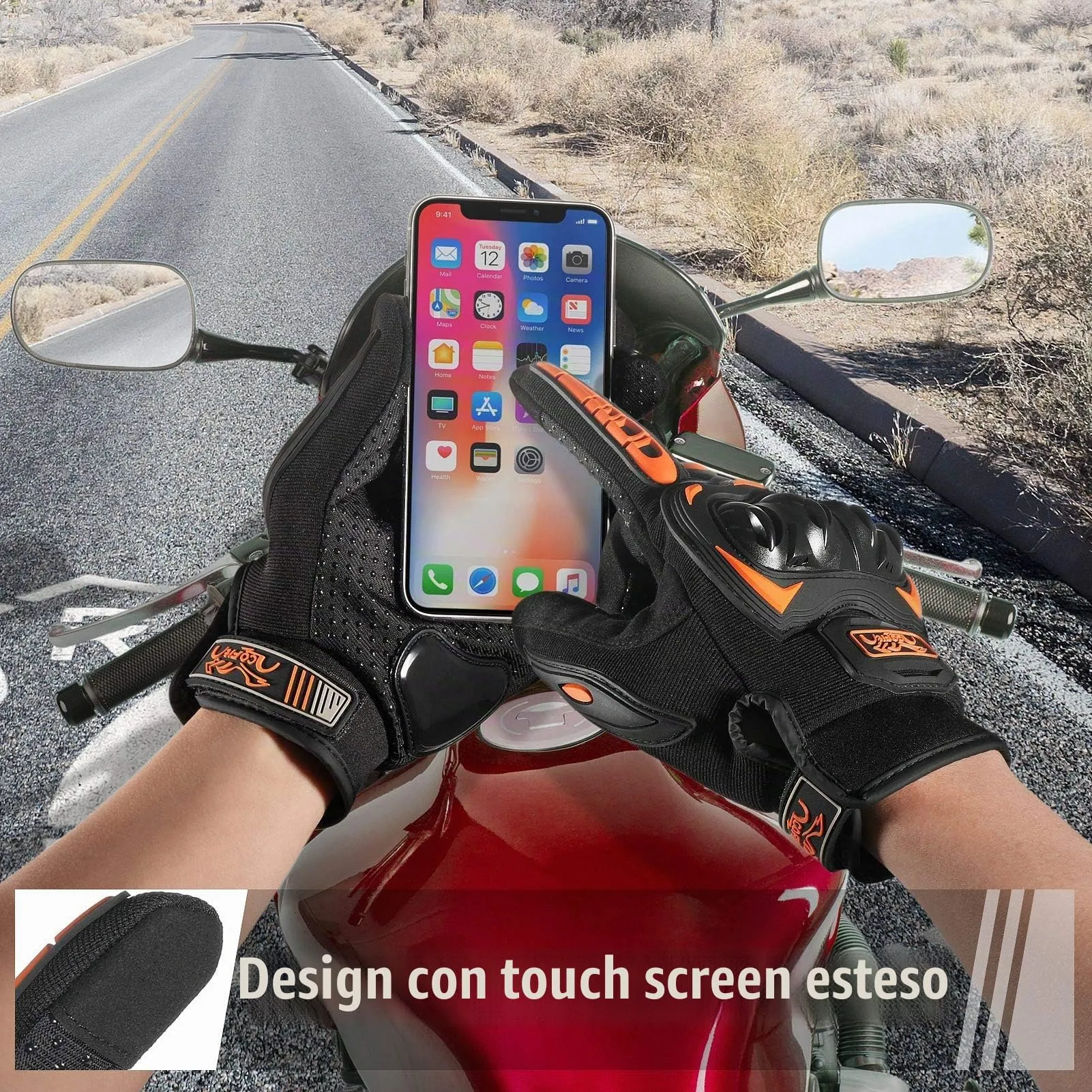 COFIT Guanti da Moto Touchscreen, Arancione, L - immagine 3