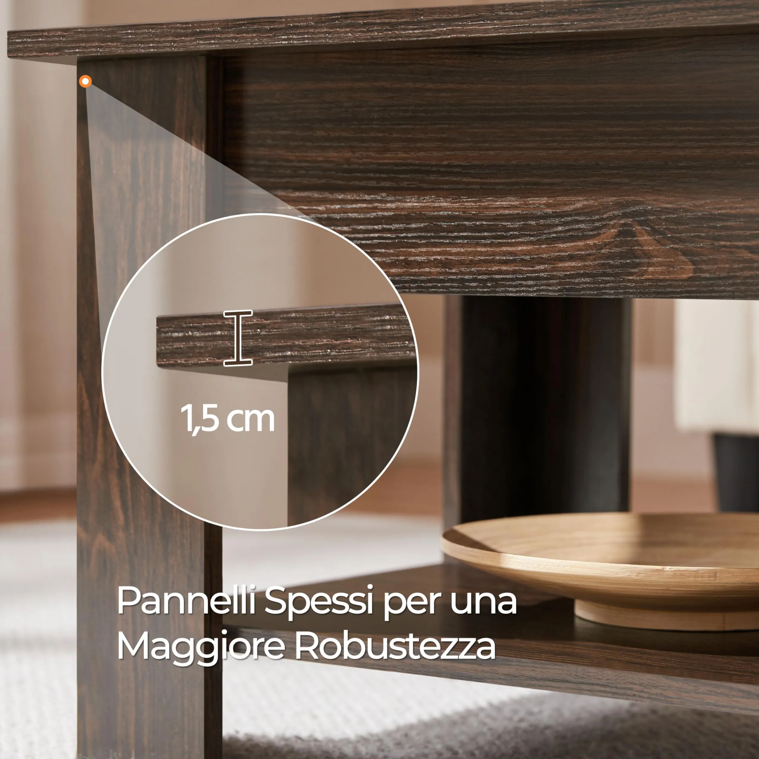 Yaheetech Tavolino da Caffè sollevabile, 98 x 50 x 42-56 cm, Marrone - immagine 6