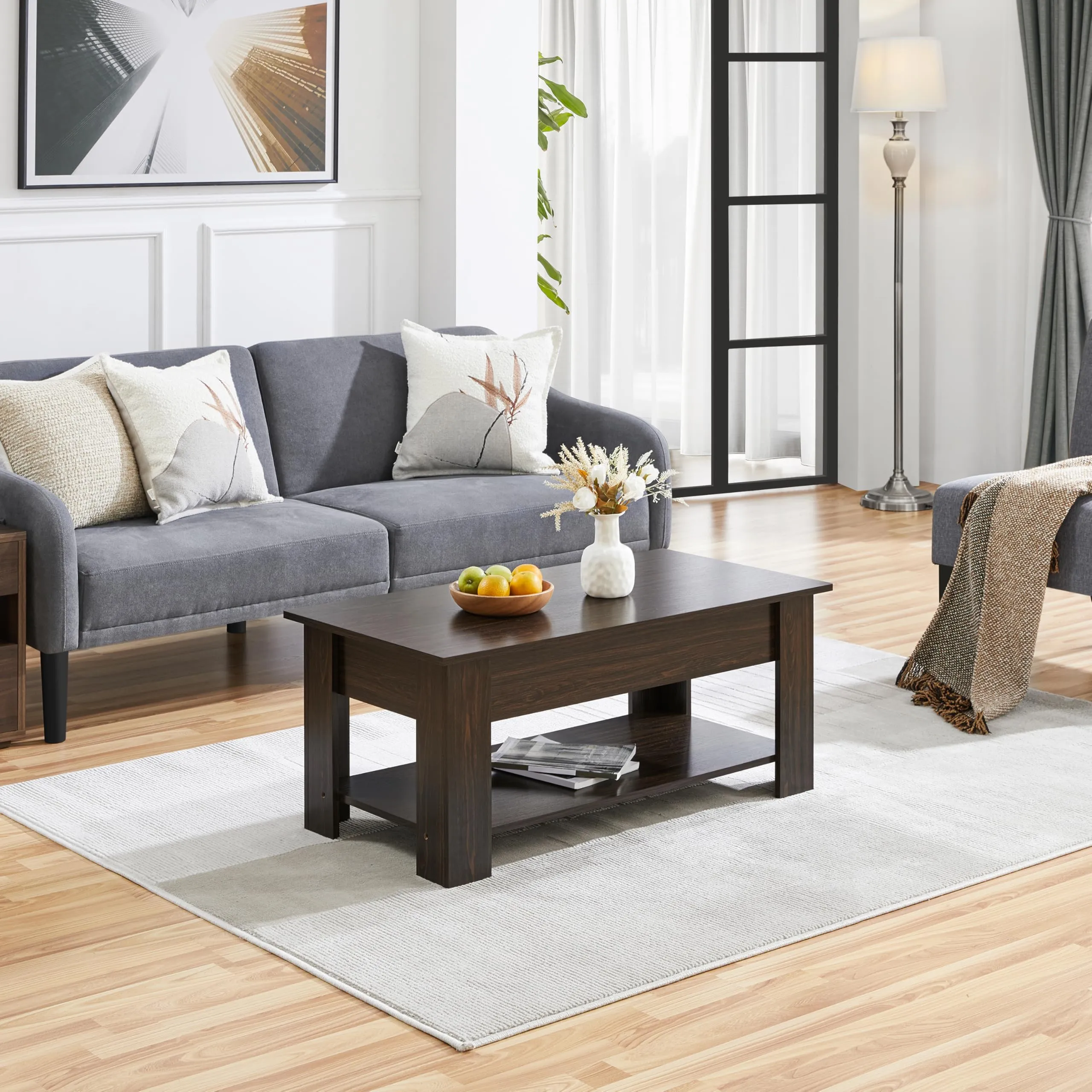 Yaheetech Tavolino da Caffè sollevabile, 98 x 50 x 42-56 cm, Marrone - immagine 8